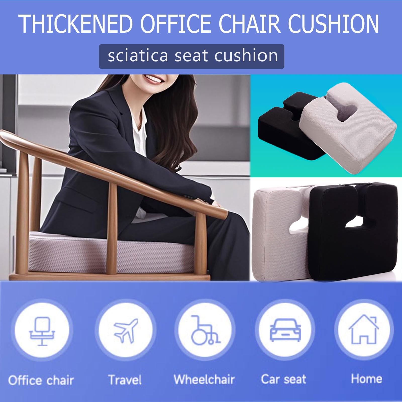 Cojín de asiento extra grueso para silla de oficina, almohadillas para respaldo y cadera, cojín antideslizante para largas horas en sillas de ruedas, coches y sillas de comedor.
