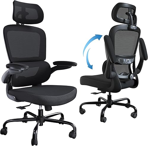 Miniatura 8 de TRALT Silla ergonómica de oficina, silla de escritorio con reposacabezas ajustable, silla de computadora de soporte lumbar, silla cómoda de malla