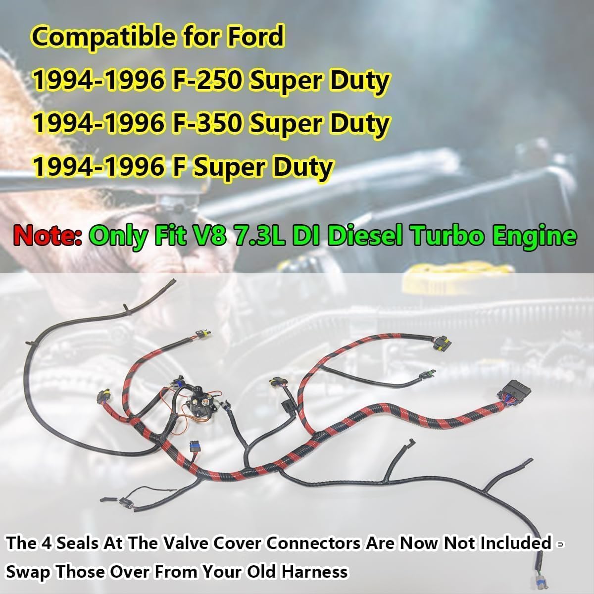 Cheriezing F6TZ9A451F 7.3L Engine Wiring Harness Compatible with Ford 1994 1995 1996 F Super Duty F250 F350 - V8 7.3 L Diesel Engine - Replace# F6TZ-9A451-F