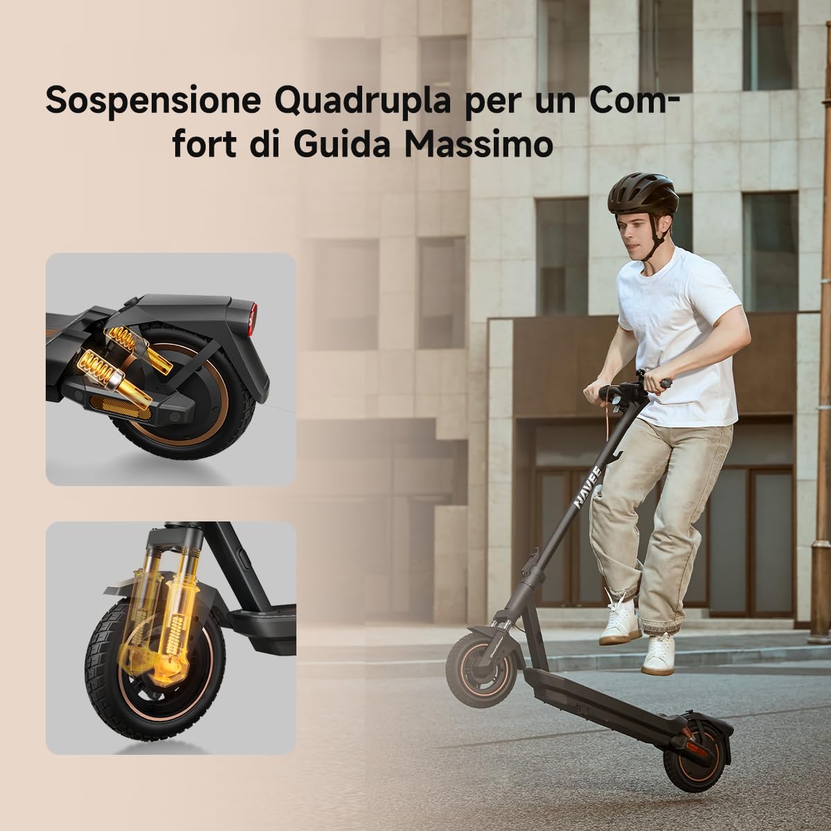 NAVEE Monopattino Elettrico Adulto G Series, Autonomia 75-50km, 10" Pneumatici tubeless, Sospensioni Quadruple, Blocco Bluetooth, TCS Anti-Scivolo, Pendenza 18-28%