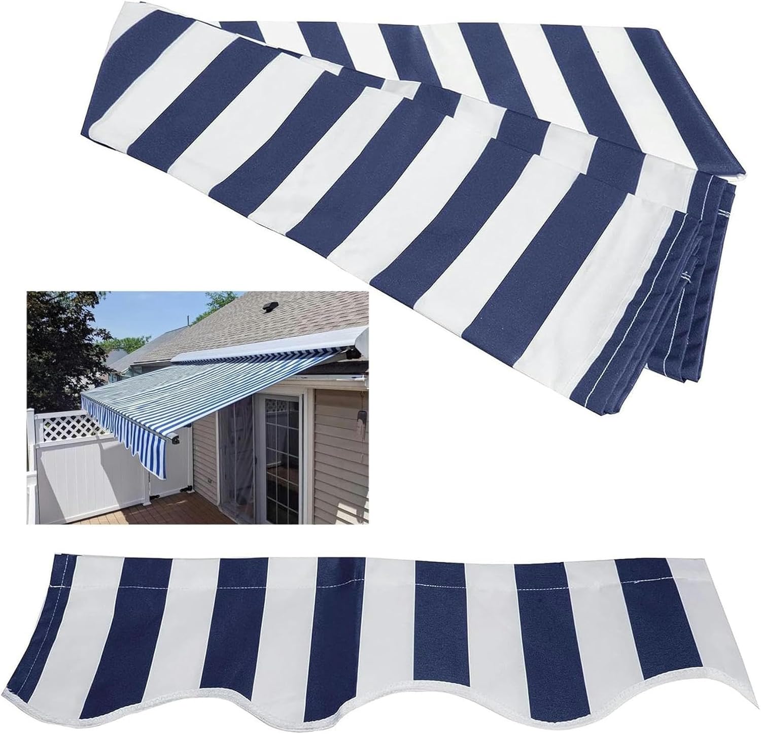 AMNOOL Retractable Patio Awning Fabric Replacement Waterproof Polyester Shade Cover Outdoor Sunshade Awning Cover Canopy Canvas for Yard Deck Balcony,Without Frame(Size:3.5x2.5m,Color:Blue White St