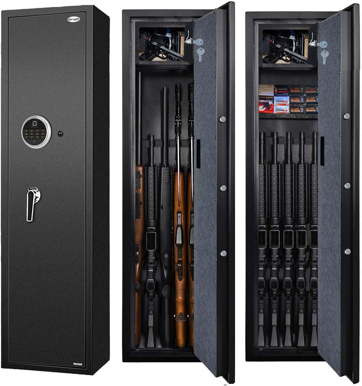 Langger V Biometric Rifle Gun Safe,Quick Access 5-Gun Large Improved Fingerprint Shotgun Security Cabinet for Rifle Shotgun w/o Scopes with Pistol Lock Box,Removable Storage Shelf (New Biometric Safe)