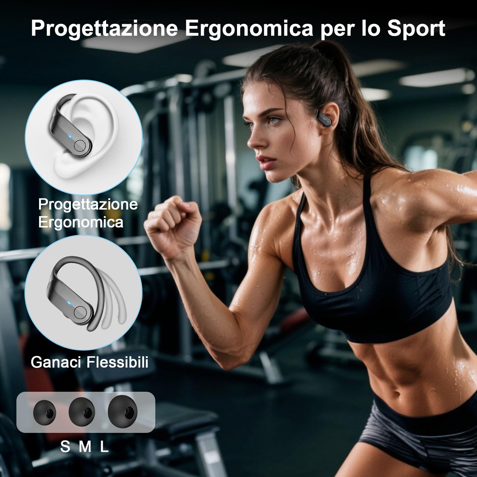 Cuffie Bluetooth 5.4 Sport, Auricolari Bluetooth 70 Ore HiFi Stereo,Cuffie Wireless Impermeabili IPX8,4 ENC Cancellazione Rumore Mic,Con Display a LED, Headphones Per Corsa e Sport Estremi, USB-C