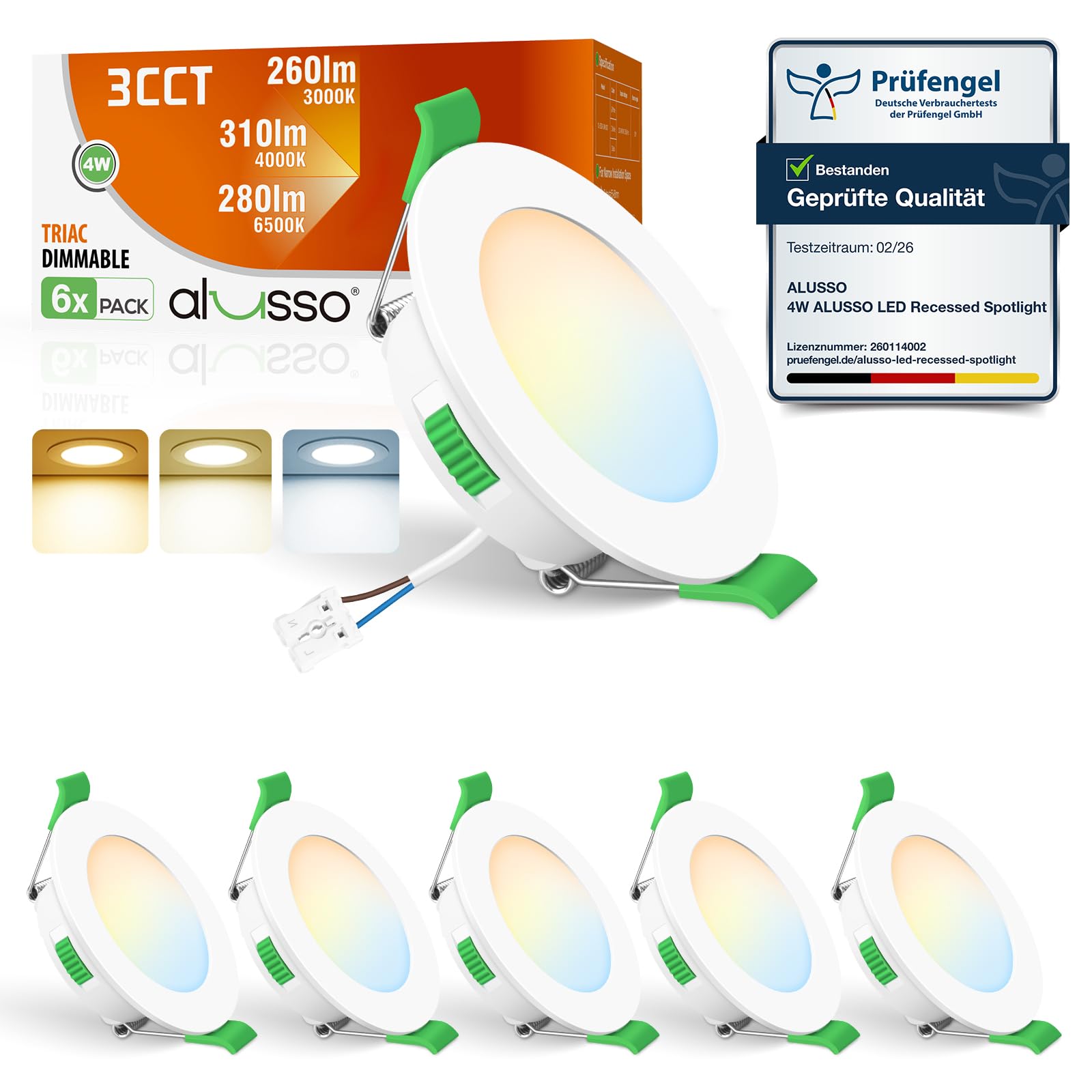 ALUSSO 6 Faretti LED da Incasso, 4W 310Lm Faretti da incasso ultra sottili Dimmerabile, Bianco Caldo 3000K Bianco Neutro 4000K Bianco Freddo 6500K Orientabili, Faretti da Bagno per Cucina, Soggiorno