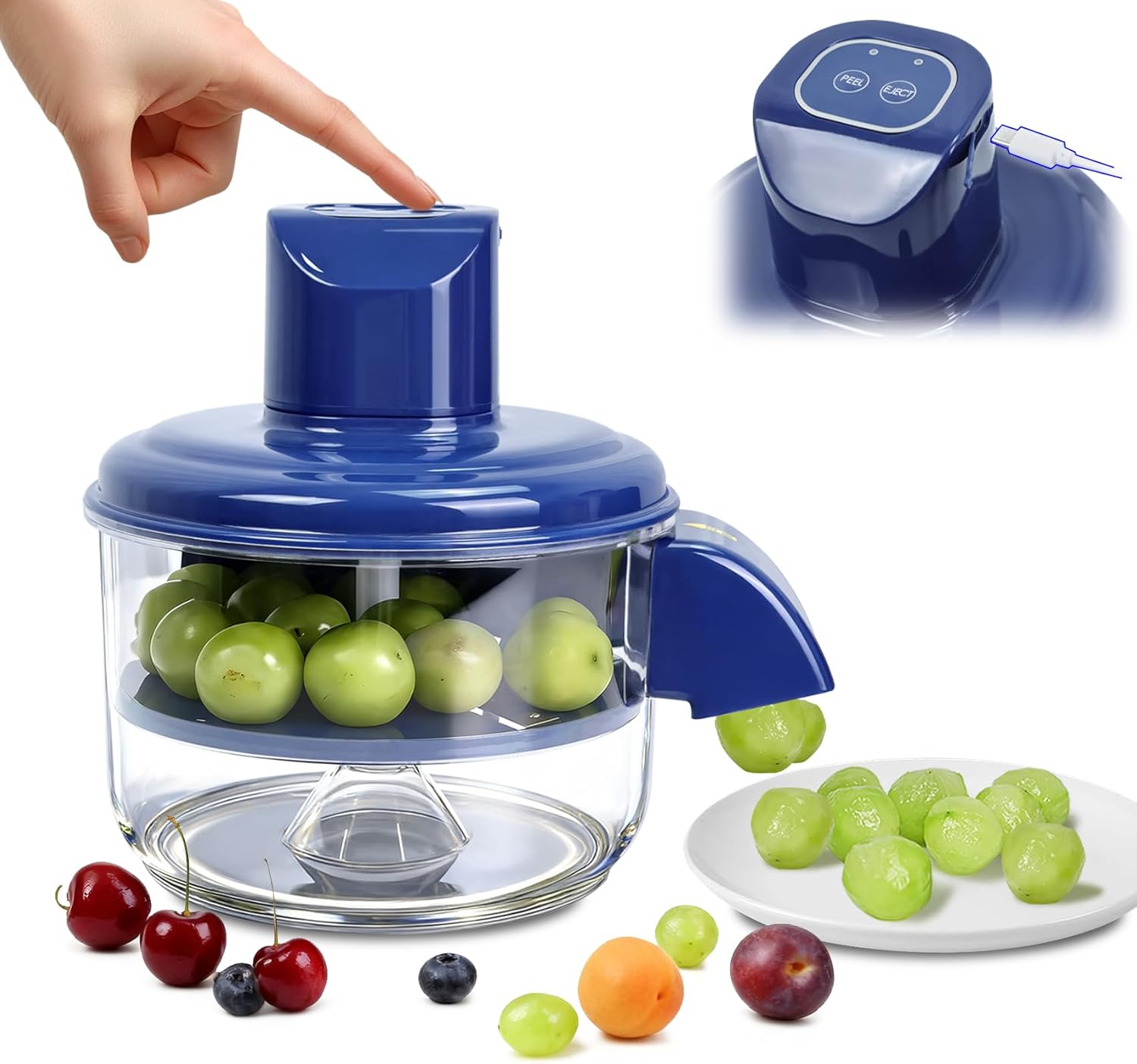 Electric Peeling Machine for Grape, Rechargeable Fruit or Vegetable Automatic Peeler, Quick Peeling Machine for Home, Camping and Businesses, NOT Fits for Large Fruits as Potatoes Apples, Blue