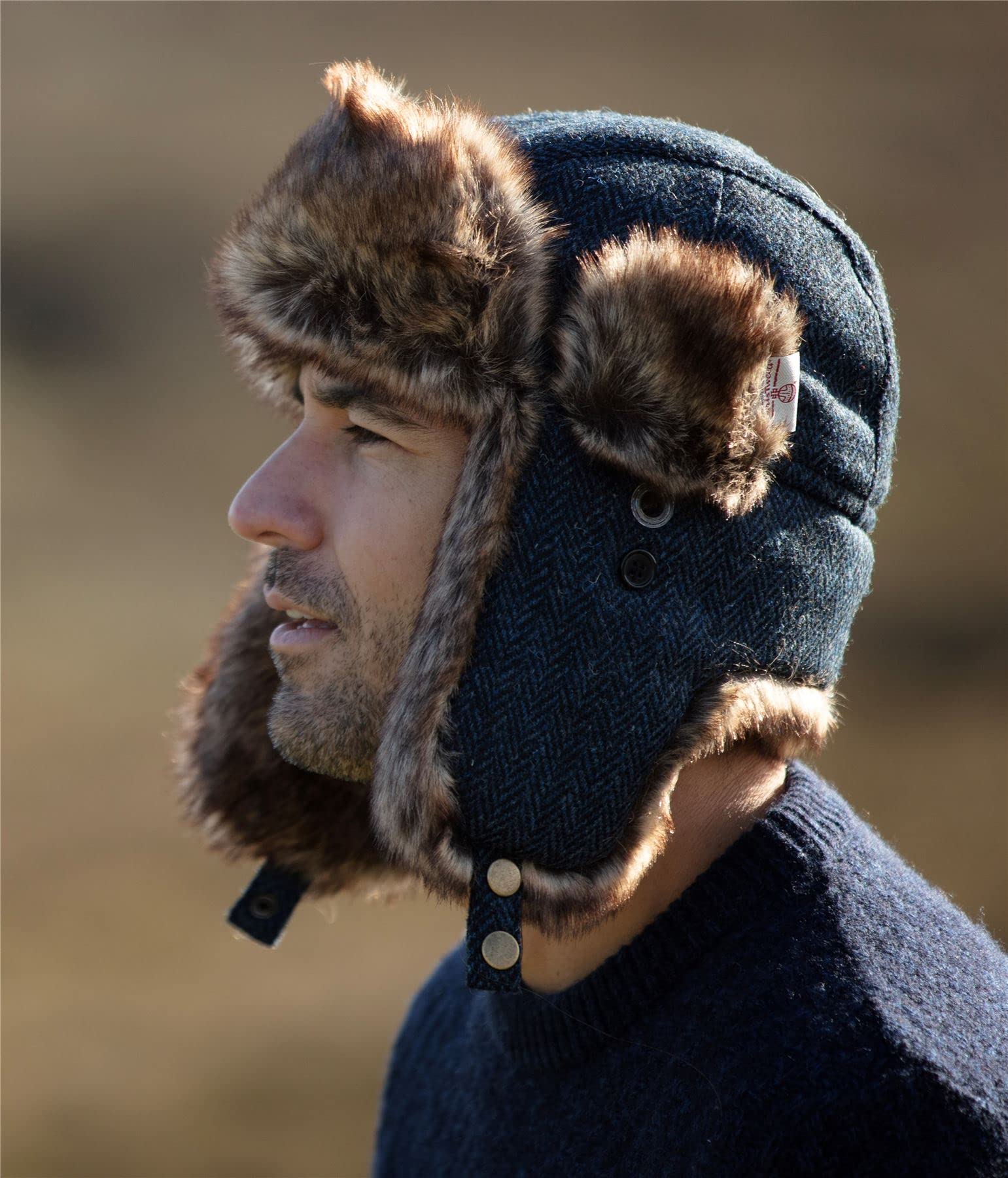 Walker and Hawkes - Harris Tweed Charles Trapper Hat - Midnight Blue - Medium (58cm)