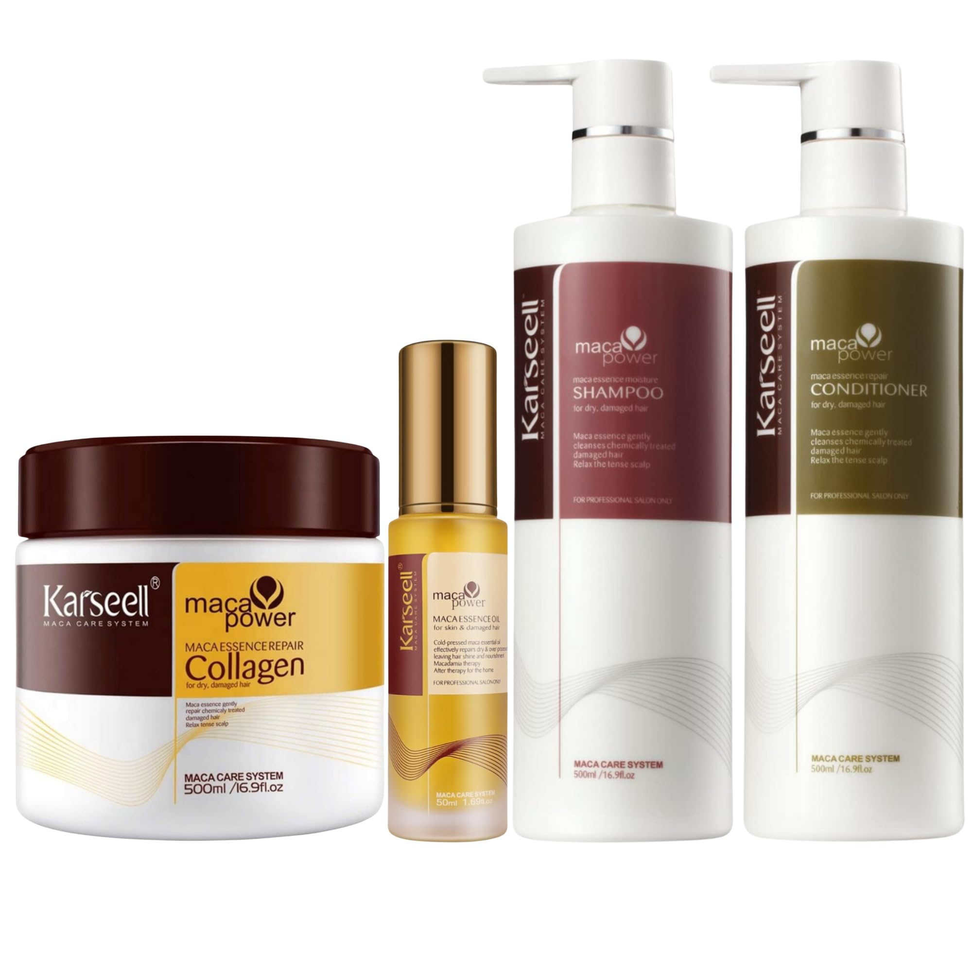 Karseell MACA CARE SYSTEM Zestaw Pielęgnacyjny Maska z Kolagenem Serum z Olejkiem Arganowym Szampon Nawilżający Odżywka Regenerująca Odżywienie Wzmocnienie Nawilżenie Suche Zniszczone Włosy