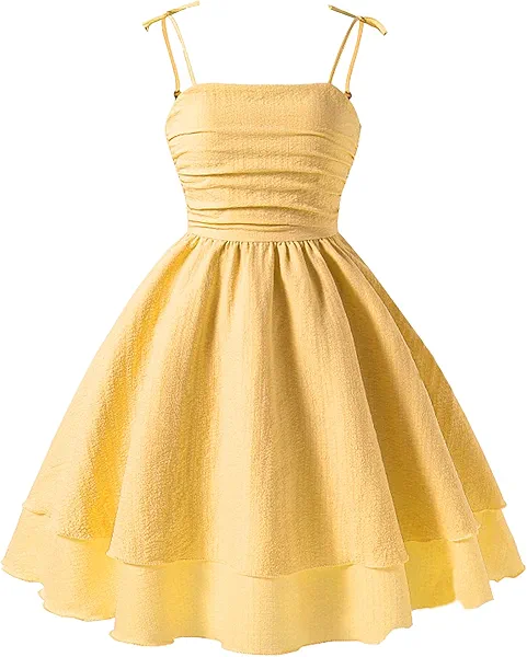 Girls Spaghetti Strap Smocked Dress Tween Sundress Tiered Flowy Cute Dresses for Girls Princess Hawaiian 8-12Years