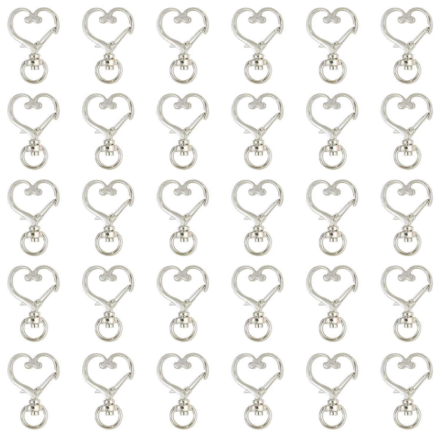 30 Pezzi Portachiavi A Forma Di Cuore In Metallo, Moschettoni Piccoli Con Anello Girevole 360° Per Chiavi, Borsa, Fai Da Te - Argento - 3