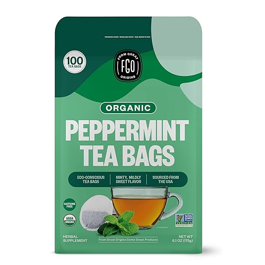FGO Organic Peppermint Tea, 100 Count, Eco-Conscious Tea Bags, Caffeine Free, Packaging May Vary (Pack of 1)