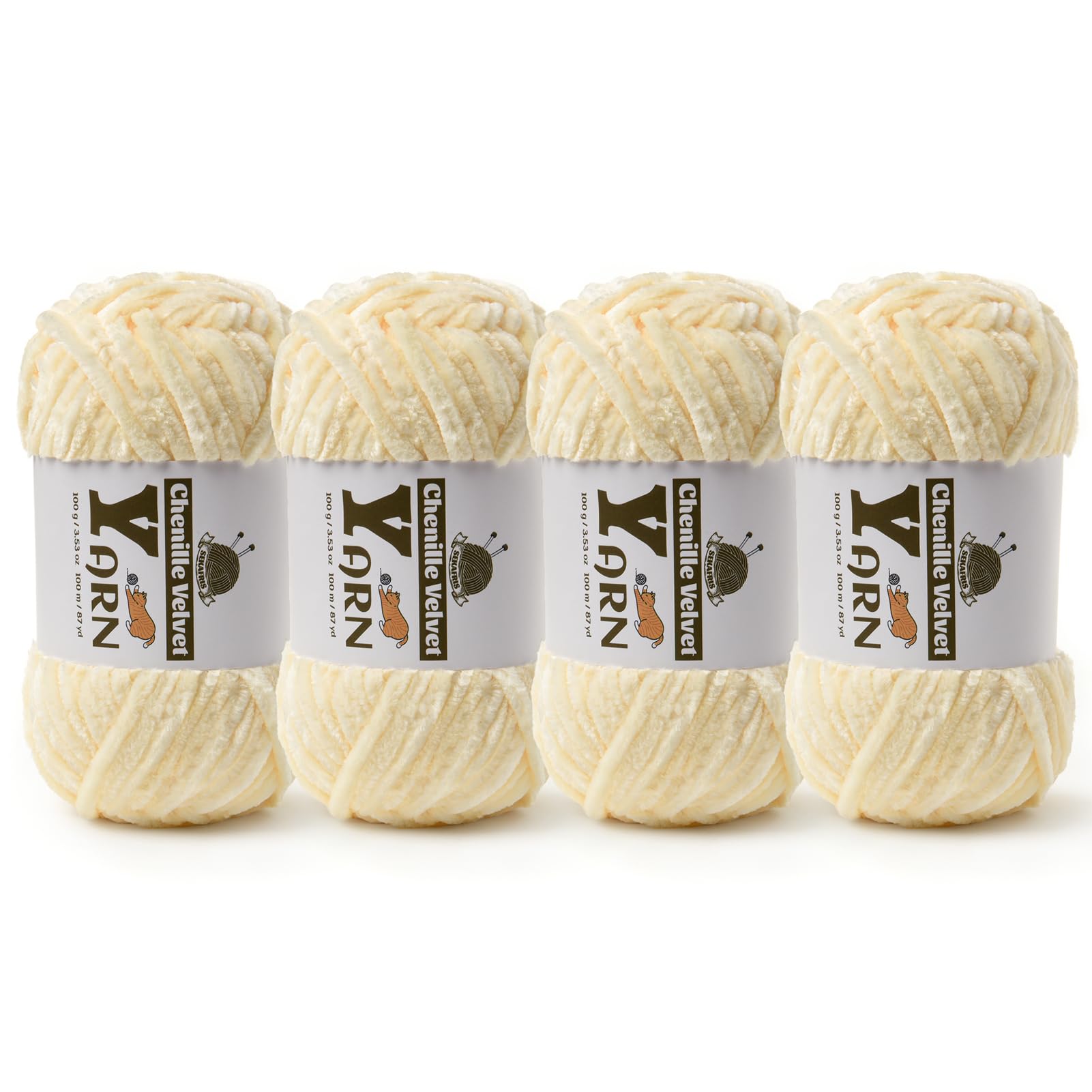 Chenille Crochet Milky White Yarn 4 Pack