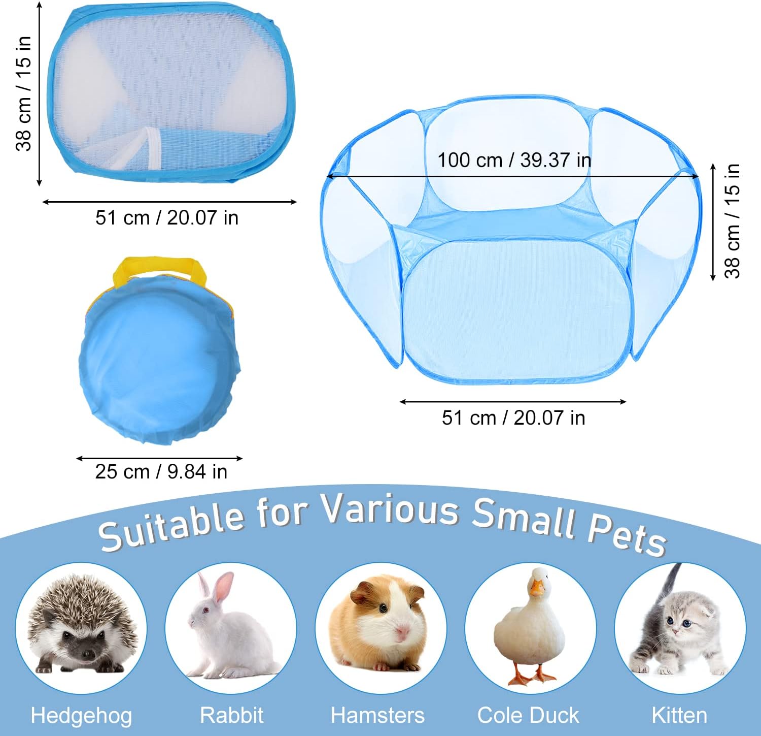 PETLOFT Foldable Pet Playpen with Carrying Bag, Mesh Portable Pop-up Play Tent Excise Pen Cage Play Yard Fence for Hamster, Guinea Pig, Rabbit/Bunny, Ferret, Chinchilla, Bearded Dragon, Hedgehog