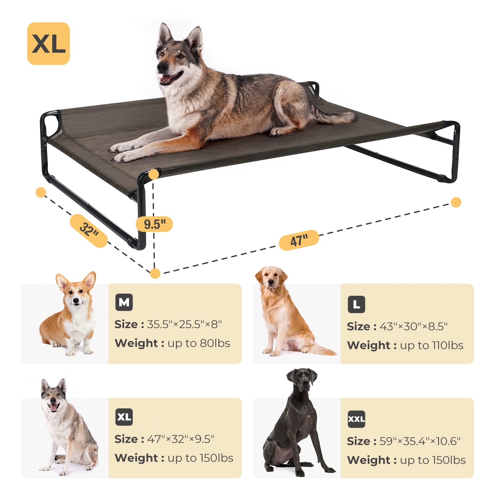 Veehoo Lettino Rialzato per Cani, Dog Bed Outdoor Raffreddamento Elevato Cane Letto per Cani di media taglia, Portatile Standing Pet Letto con Rete Traspirante Lavabile, Piedi antiscivolo, Marrone