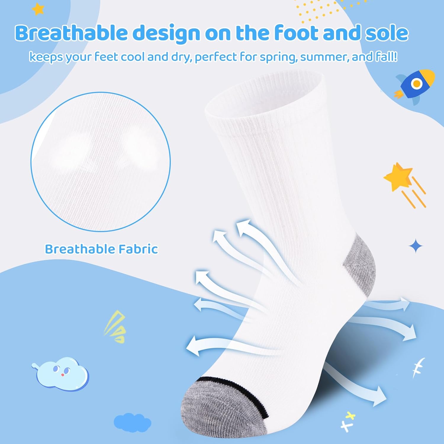 20 Pairs Boys Crew Socks, Athletic School Socks for Kids 4-6/6-8/8-10/10-12 Years, Thin & Breathable Bulk Pack - Image 5