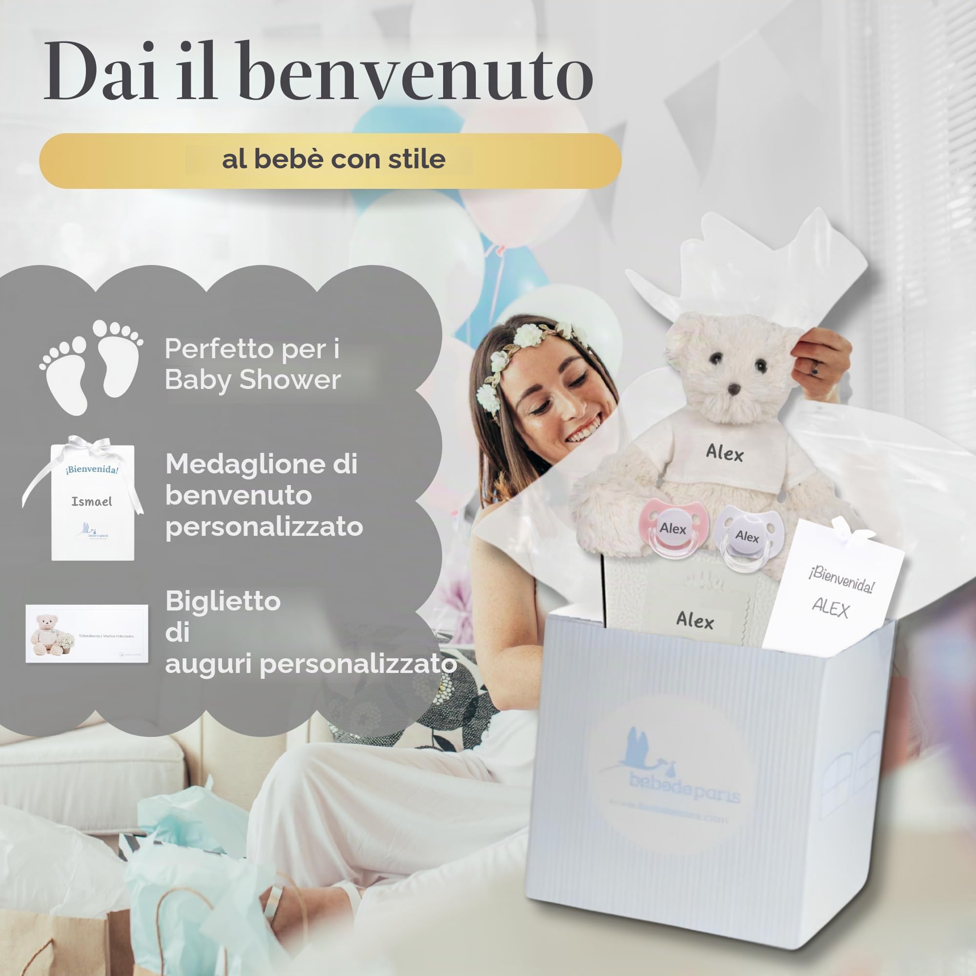 Regalo personalizzato per la nascita | 2 Ciucci per Bambini Personalizzati | per Neonati 0/6 Mesi Senza BPA i orsacchiotto personalizzato in scatola personalizzata | BebeDeParis