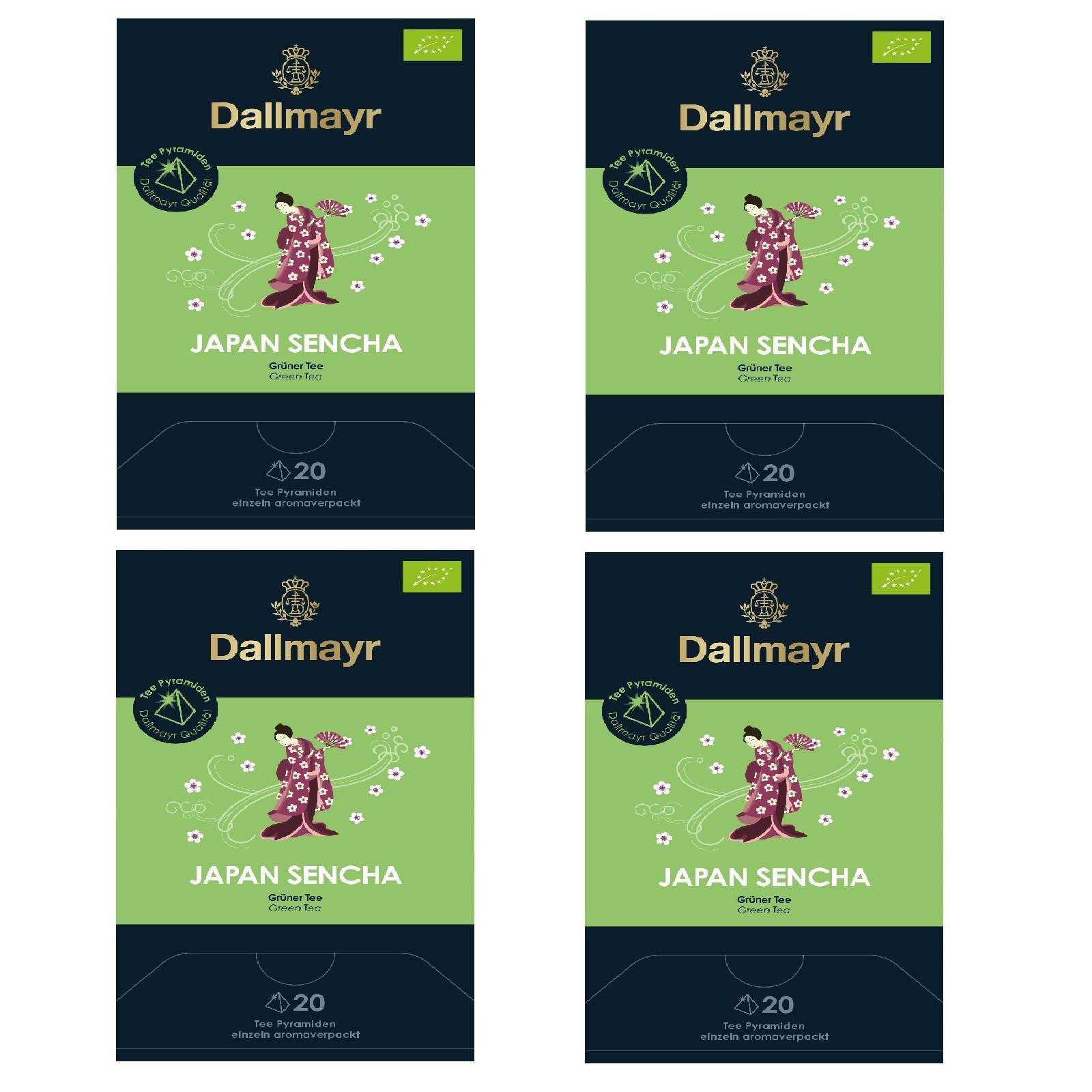 4 x Dallmayr Japan Sencha grüner Tee Bio 20 Pyramiden 2,5g