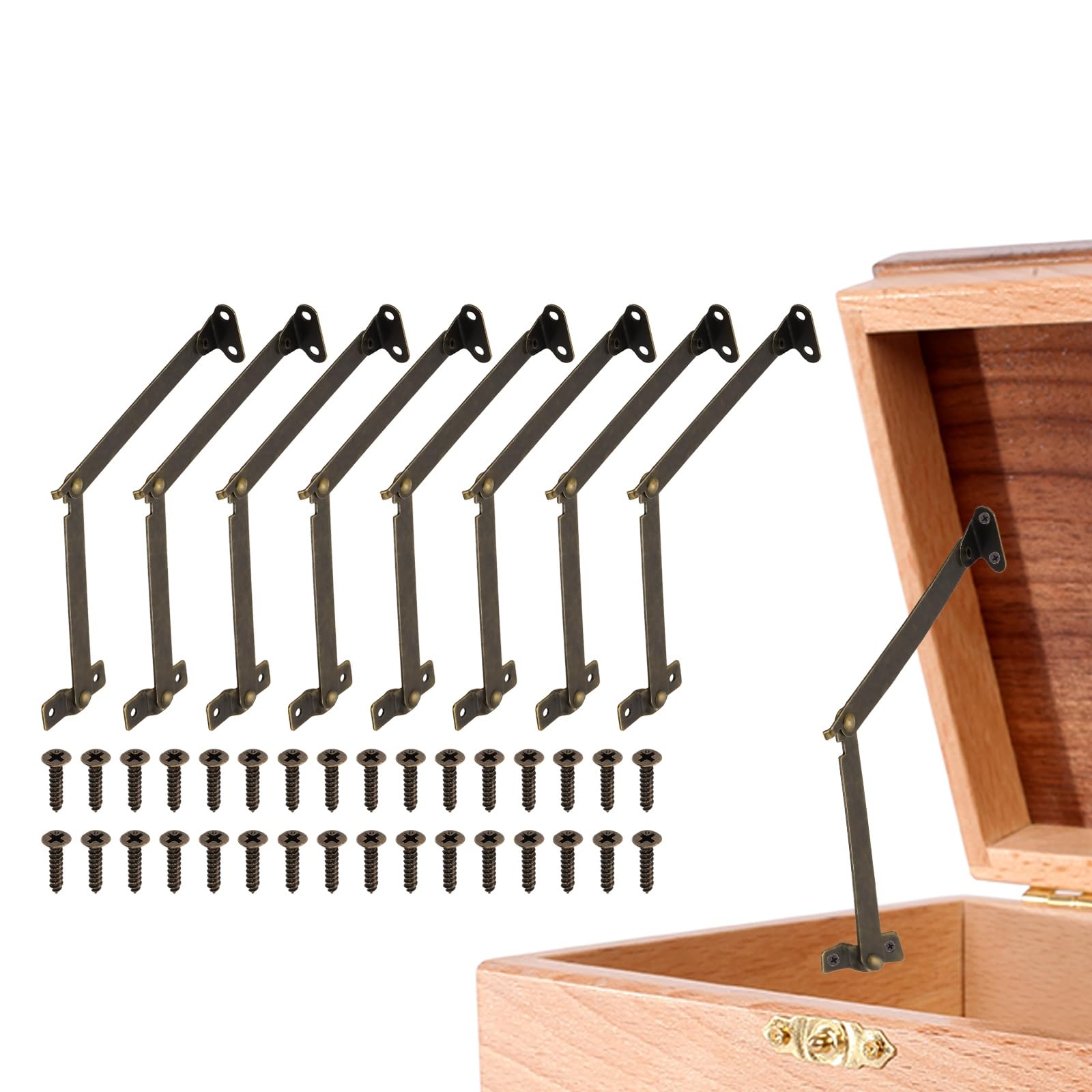 sourcing map 8Pcs Folding Lid Support Hinges, 4.3" 180 Degree Rotatable Hinges, Iron Lid Stay Hinge for for Cabinet Wardrobe Wooden Jewelry Box Cupboard Storage Shelve, Bronze Tone