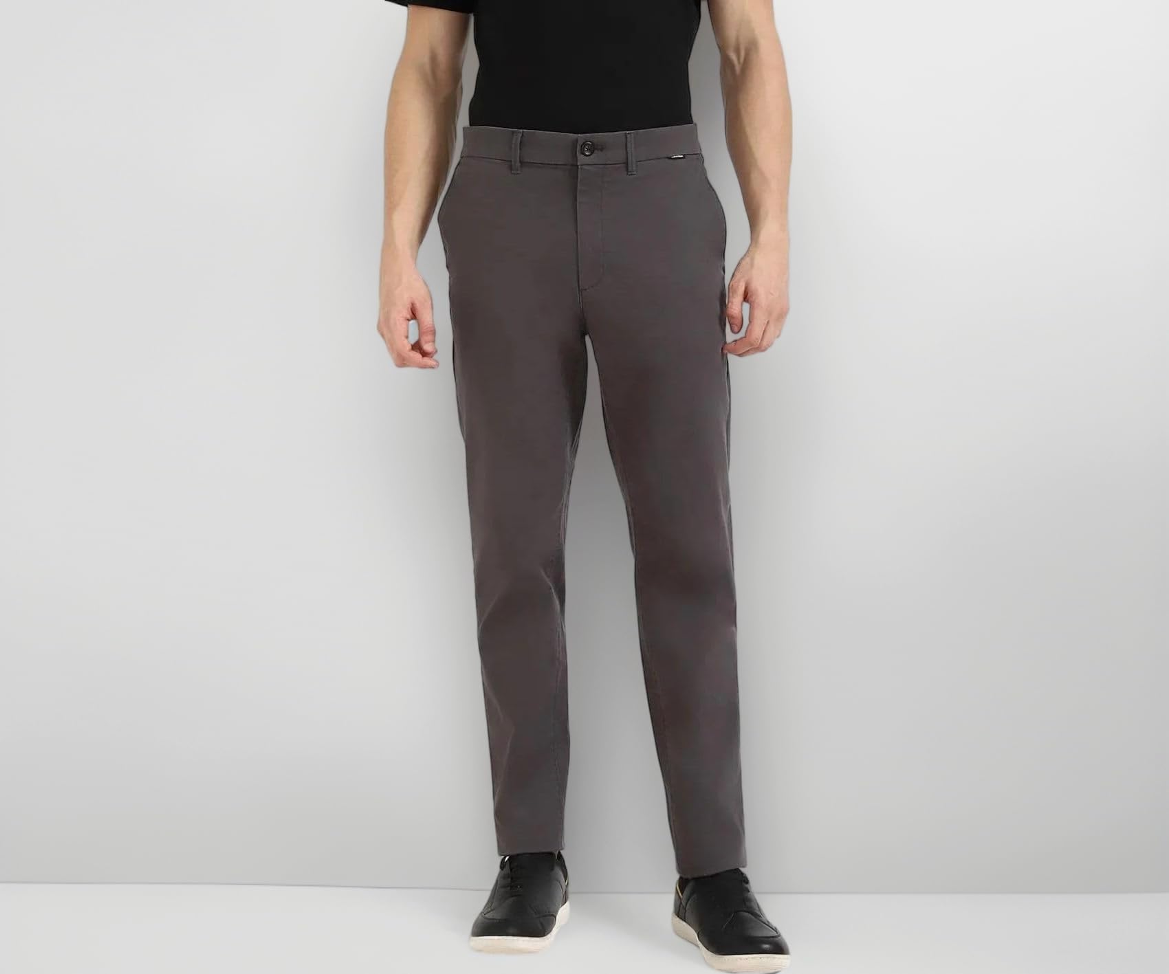 Slim Fit Solid Mid Rise Trouser