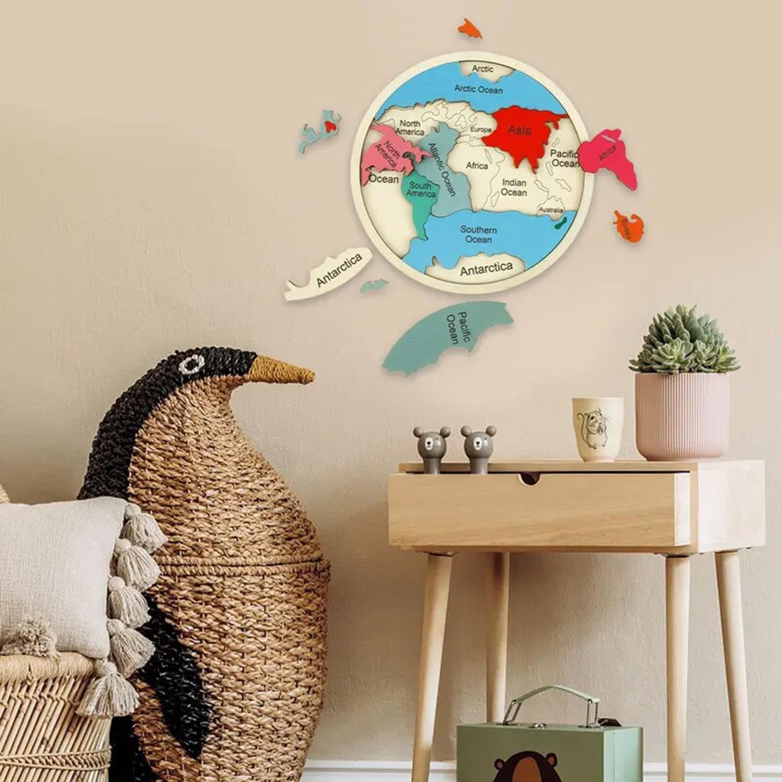 Puzzle Mundial para Niños Juguete Educativo de Madera de Continentes | Puzzle Colorido del Mapa del Mundo Para Niños, Preescolar, Guardería y Sala de Juegos