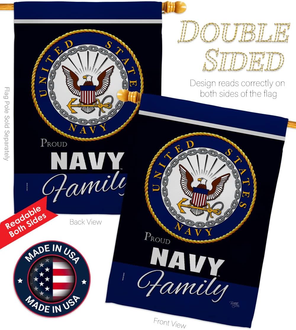 Navy Proudly Family House Flag - Eagle Set Armed Forces USN Seabee United State American Military Veteran Retire Official - Decoration Banner Small Garden Yard Gift Double-Sided Made in USA 28 X 40