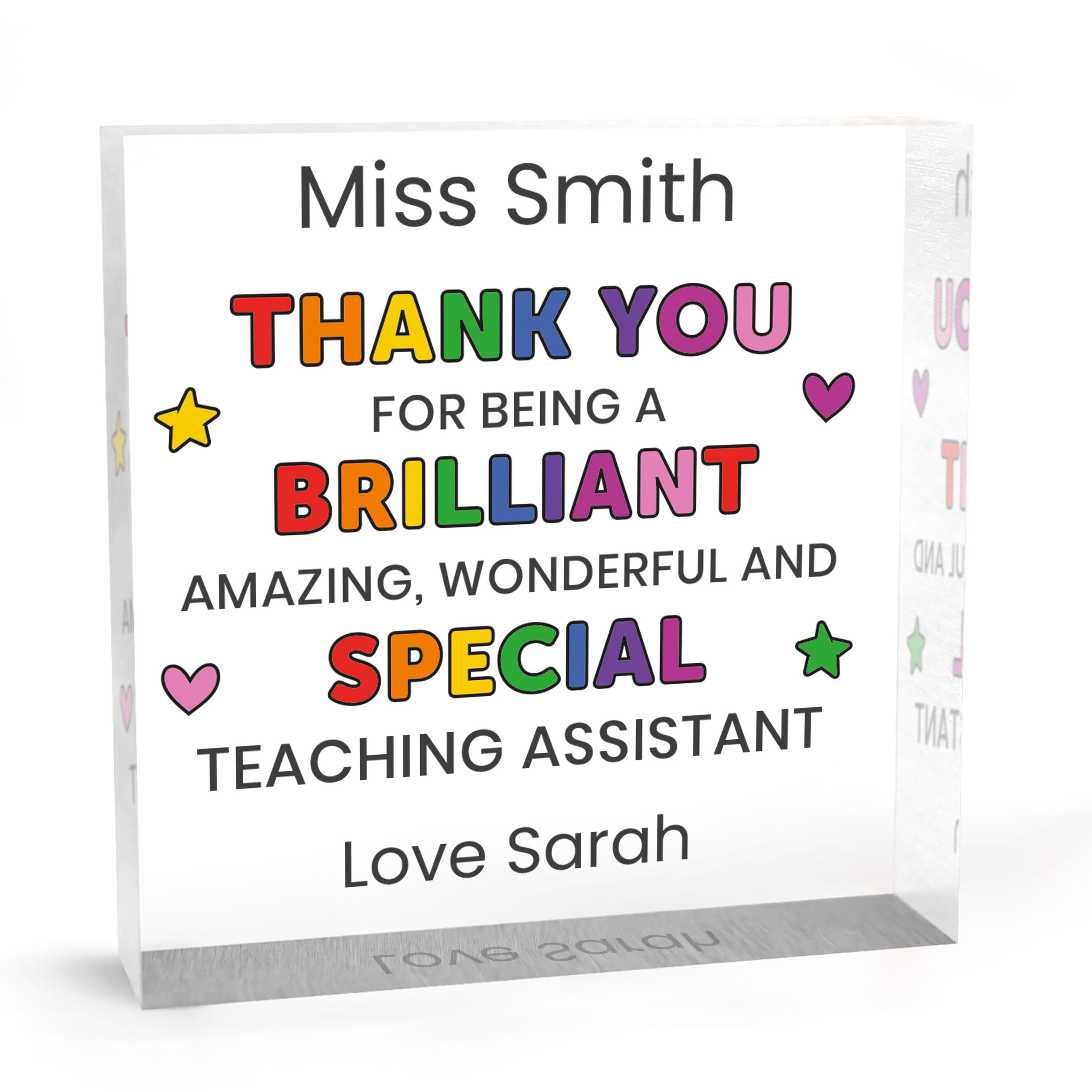 Beecreative Personalised Teaching Assistant Gifts - Clear Acrylic Ornament - Special TA Thank You Gifts - With Gift Bag