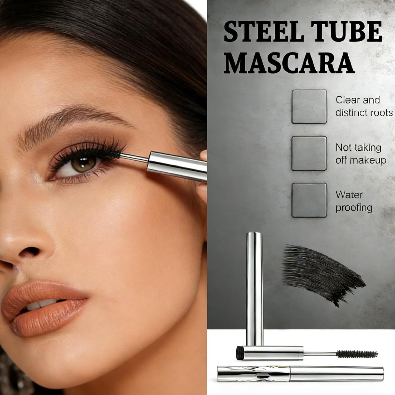 Upgraded Iron Metal Wand Mascara - Waterproof Tubing Formula, Long-Lasting 3D Curling, Smudge-Proof & Flake-Free (Black) - Image 4