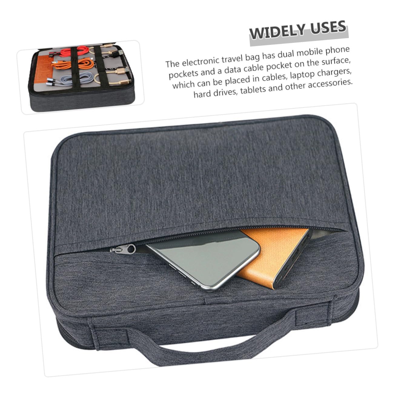 Toddmomy Borsa Porta Cavi Organizer per Dispositivi Elettronici Digitale Custodia da Viaggio Maniglia per Archiviazione di Cavi USB Alimentatori Schede di Memoria Cellulari Tablet