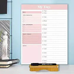 JJPRO Planejador diário de mesa reutilizável com suporte, quadro de apagar a seco a cada hora, quadro de programação de 28 x 21 cm, agenda de apagamento a seco com intervalos de tempo, quadro de