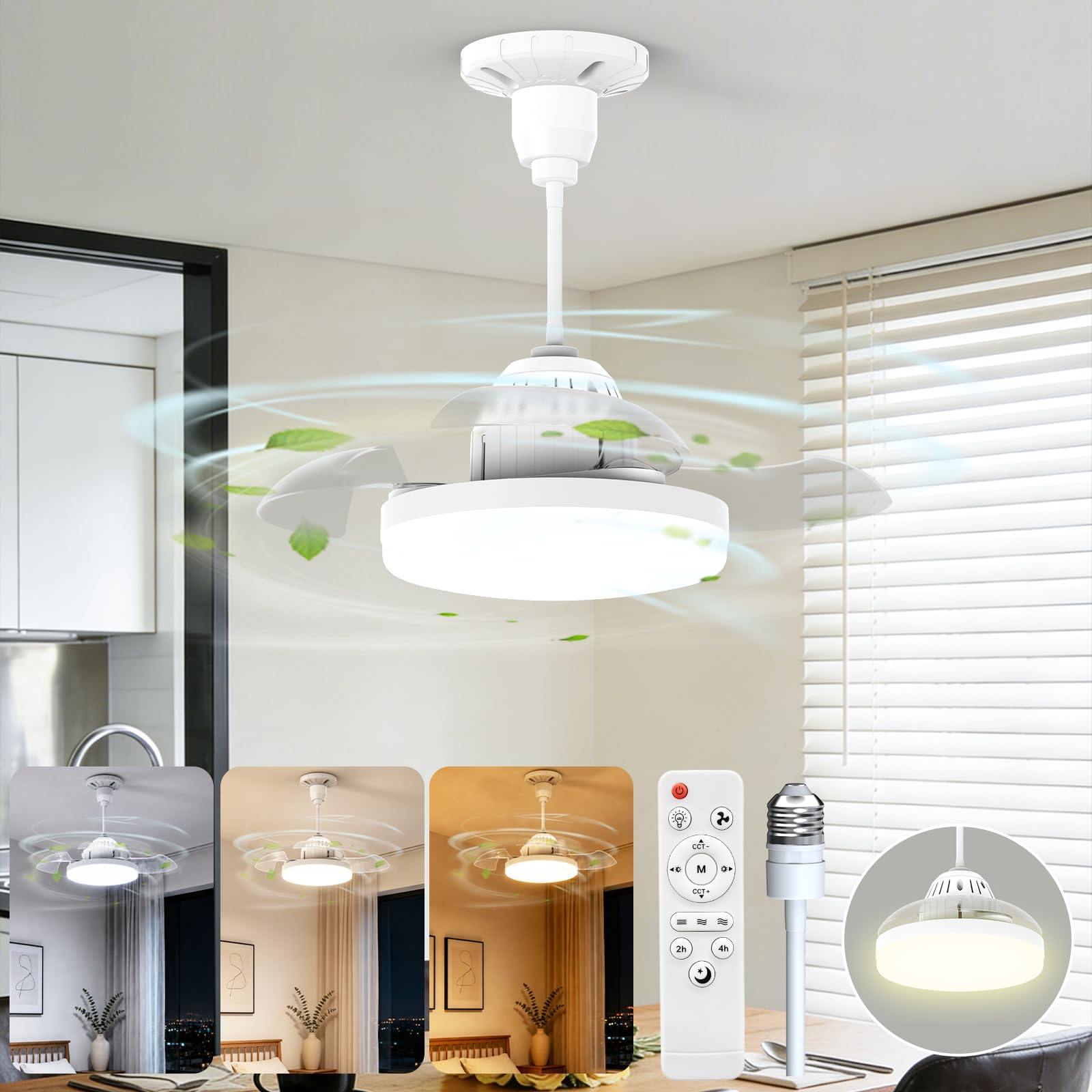 GOODEA Caché Ventilateur de Plafond Silencieux 40cm avec Lumière et Télécommande 30W E27 2000lm Dimmable