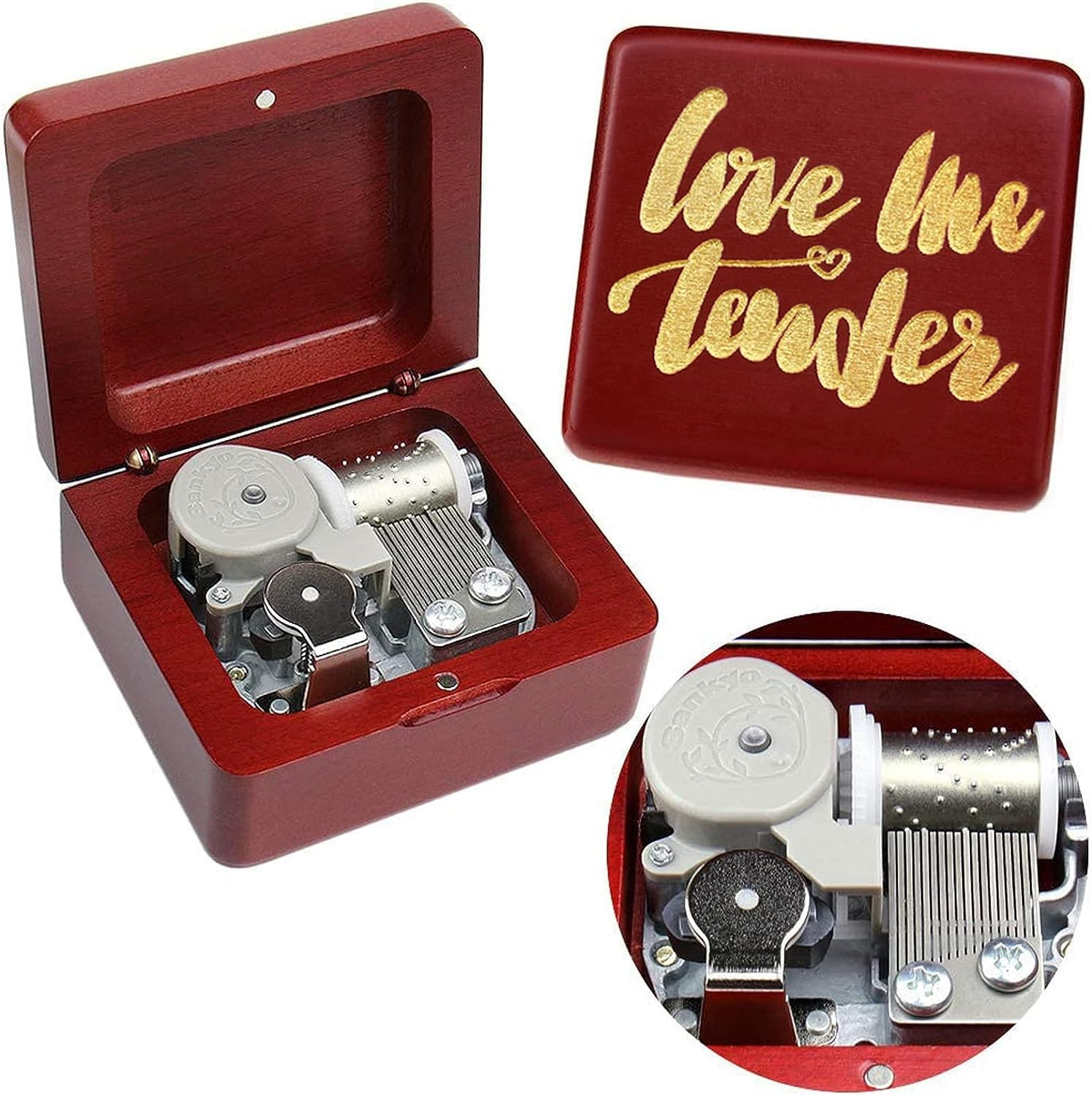 Sinzyo Music Box Vintage Wood Carved Mechanism Musical Boxs Gift For Birthday Valentine's Day Christmas Day(Love me Tender-Wine Red Box)