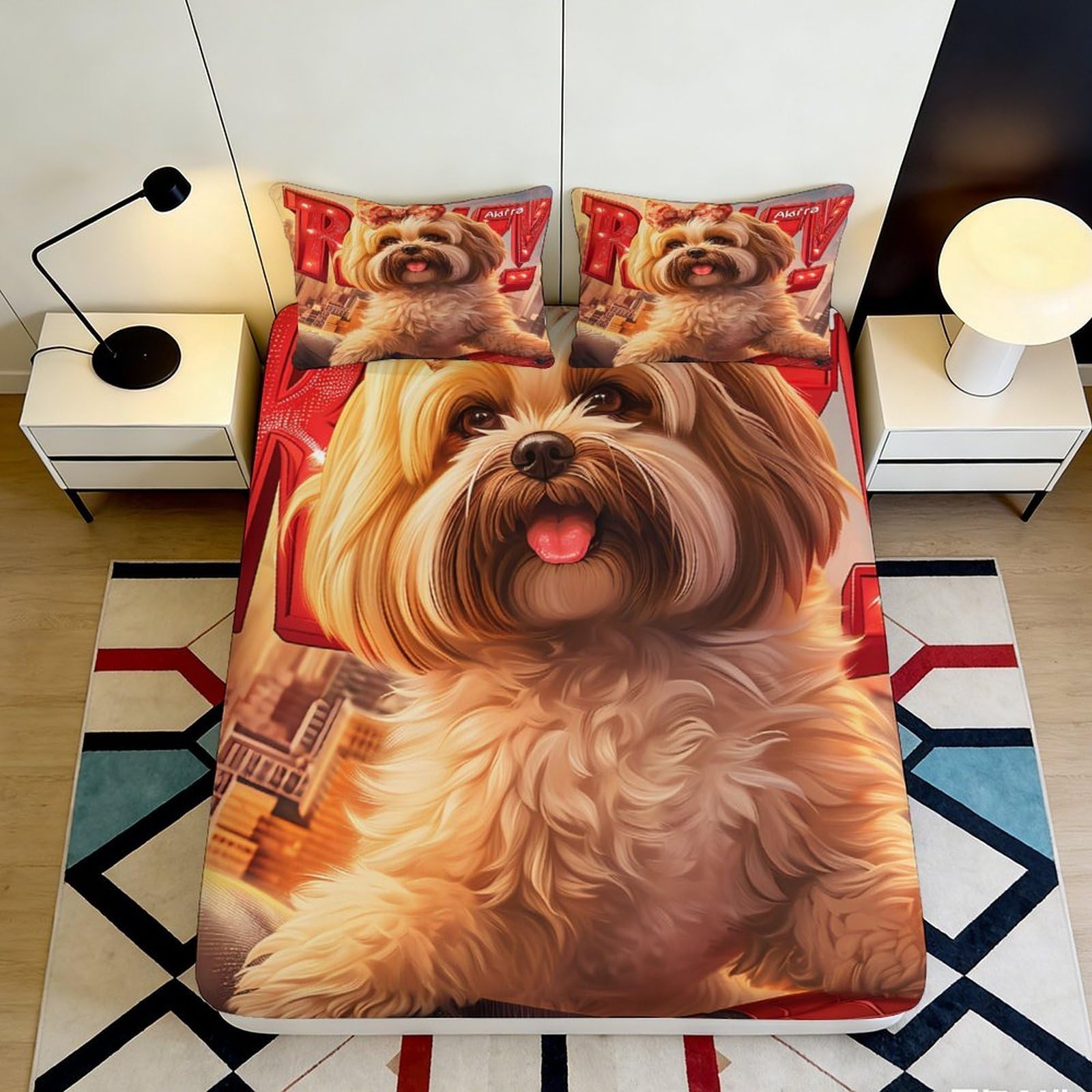 Qjzxknhpgr Style-4 3D Printed Cute Dog Fitted Sheet Microfiber Soft Breathable Puppy Bed Cover For Bedroom Guest Room Mattress Protection Decor 90X200x25cm