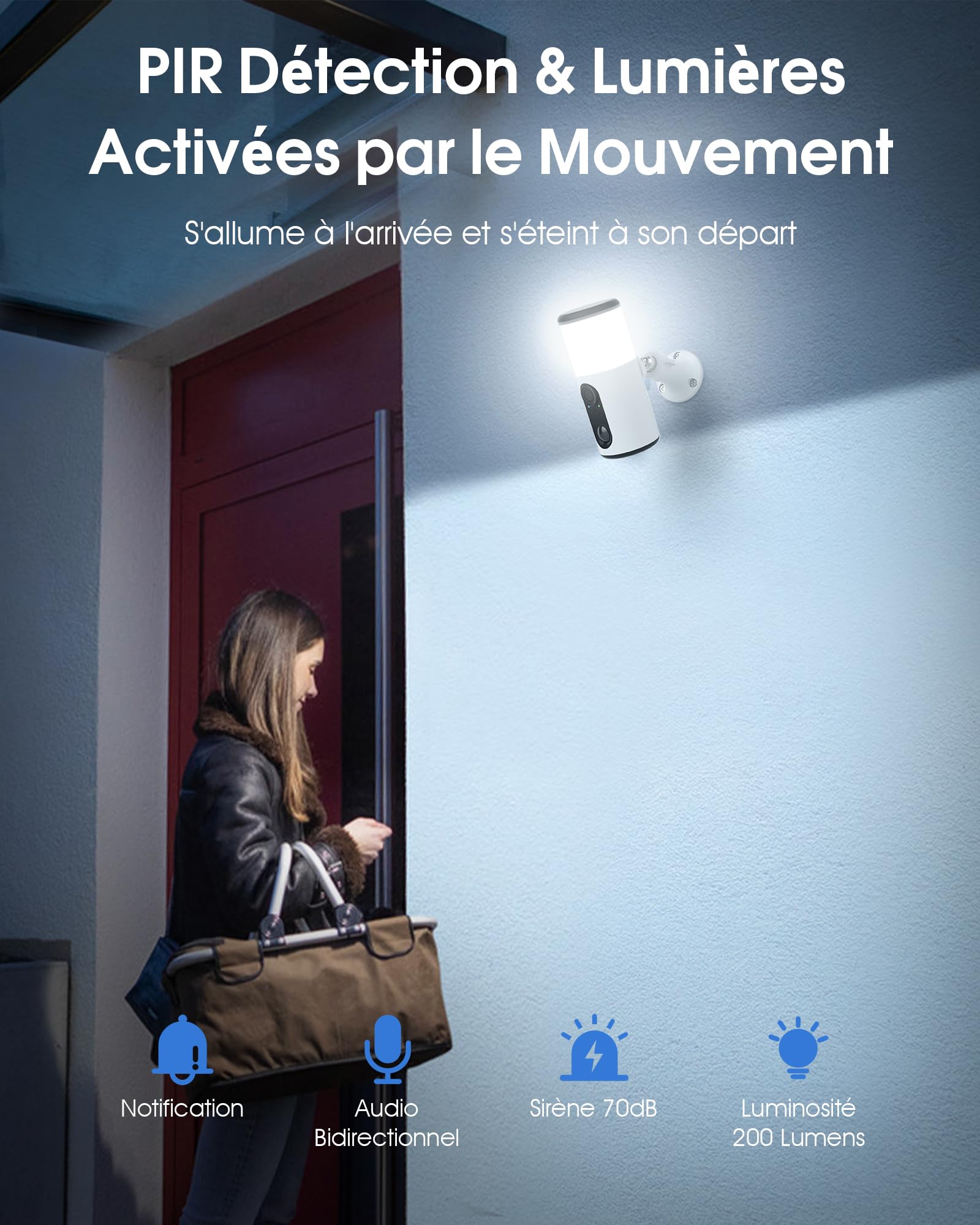ANRAN 2K Caméra Surveillance WiFi Extérieur sans Fil Solaire avec Lumens