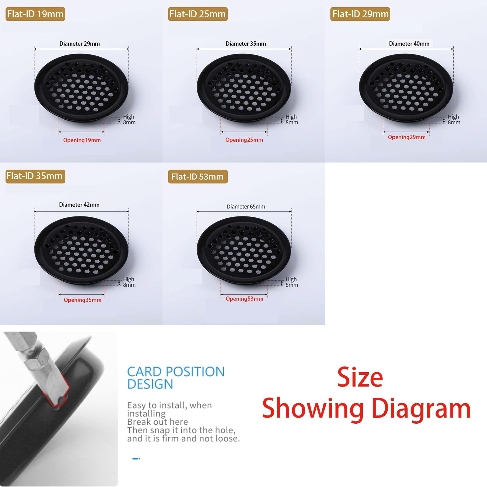 Leliafleury 20Pcs Air Vent Louver Round Ventilation Grilles Mesh Hole Soffit Vents Stainless Steel Air Vent Louver Hole for Kitchen Bathroom Cabinet Wardrobe (Black - Image 4