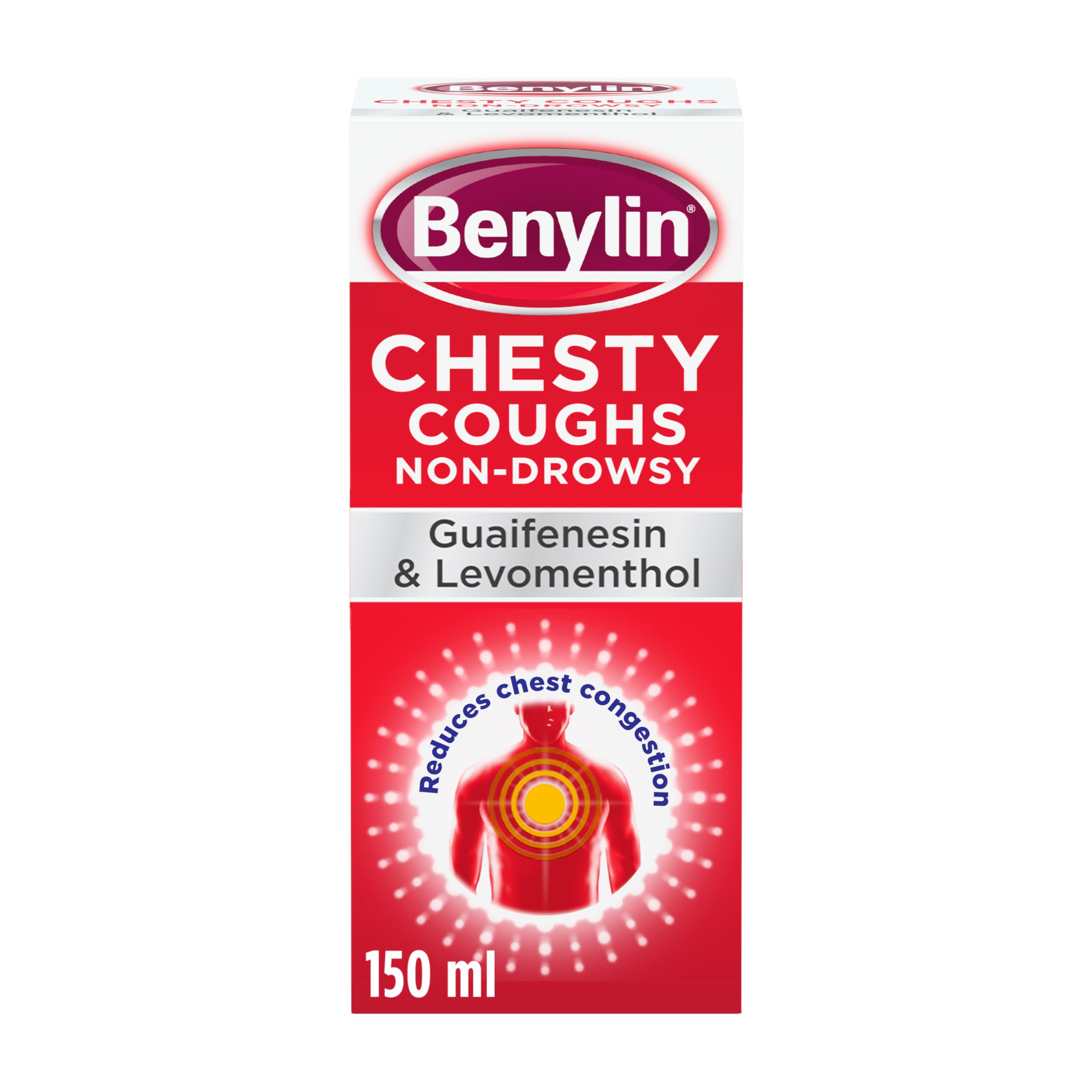 Benylin Chesty Coughs Non-Drowsy (1x 150ml), Non-Drowsy Cough Syrup for Deep Penetrating Relief, For Mucus Relief and Reduces Chest Congestion, Cough Syrup Soothes Your Cough Fast