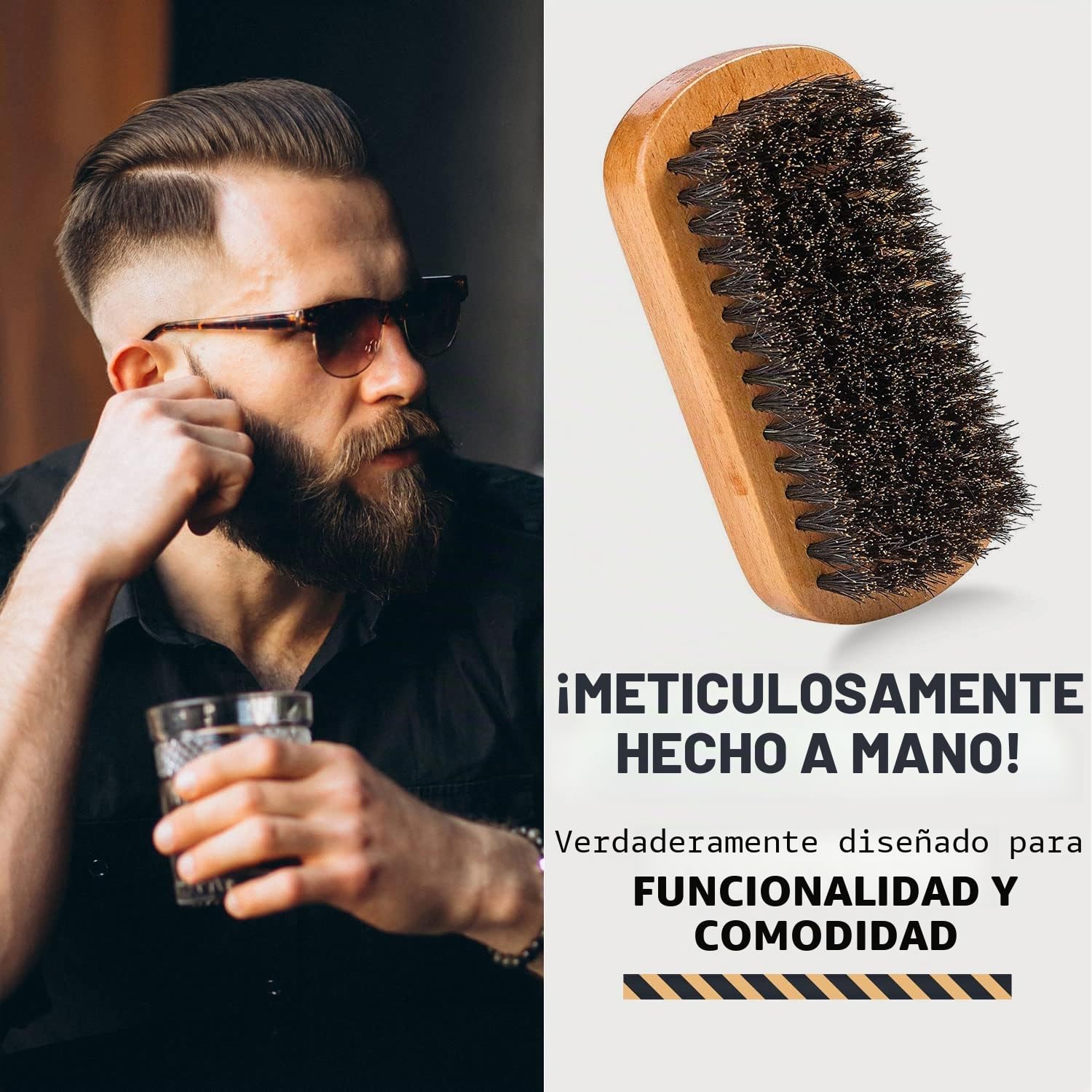 Juego de barba de madera y peine para hombres - Kit perfecto para la cabeza, barba y bigote