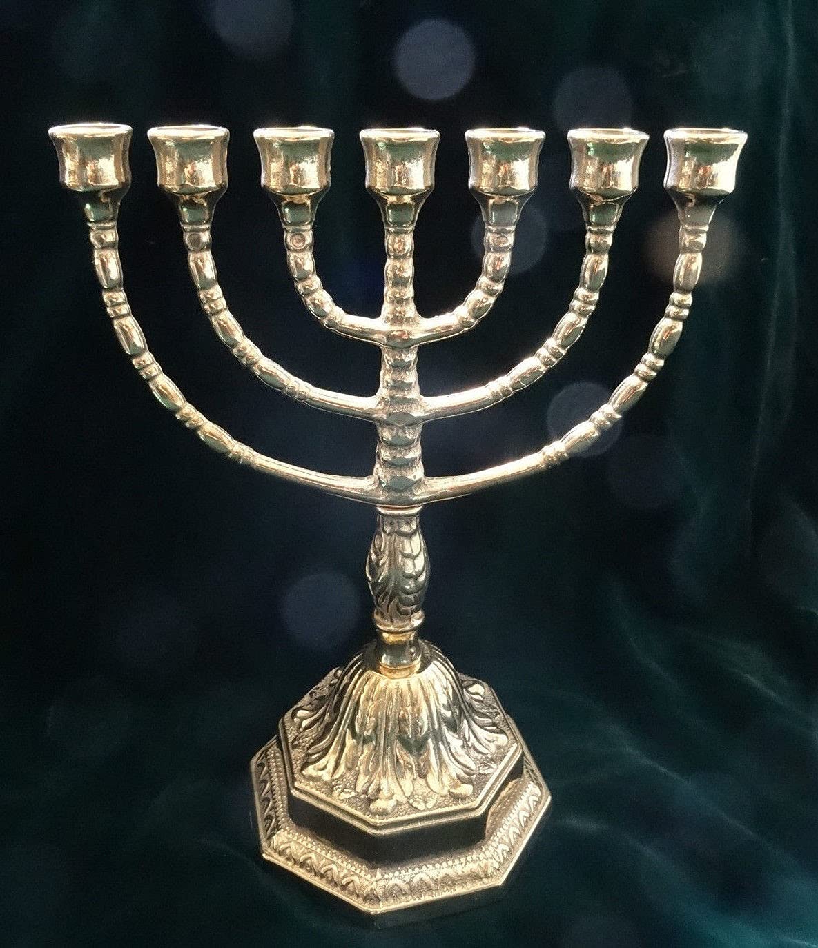Messing KERZENSTÄNDER Ebraico Kerzenhalter Jüdische Menora Gold 7 ARM Antik Höhe ca.23 cm Davidleuchter Kerzenhalter Barock Tischleuchter Mehrarmig Tischdeko 82305