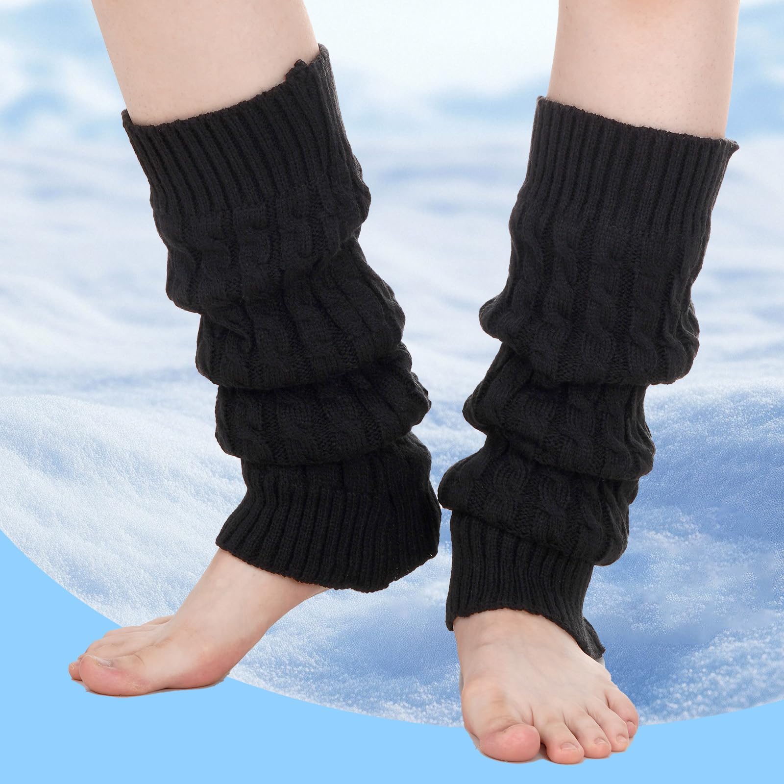 Calentadores de piernas cálidos de invierno para mujer, de forro polar grueso, calentadores de piernas de punto para invierno, cálidos y largos, calentadores de piernas forrados de punto trenzado