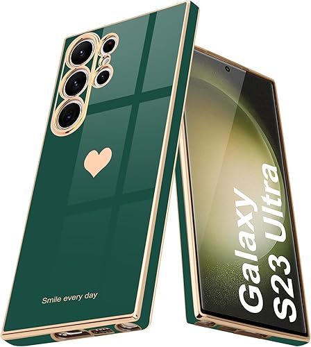 Teageo Funda para Samsung Galaxy S23 Ultra para mujeres y niñas, lindo corazón de amor, cubierta trasera suave de lujo, protección completa de la