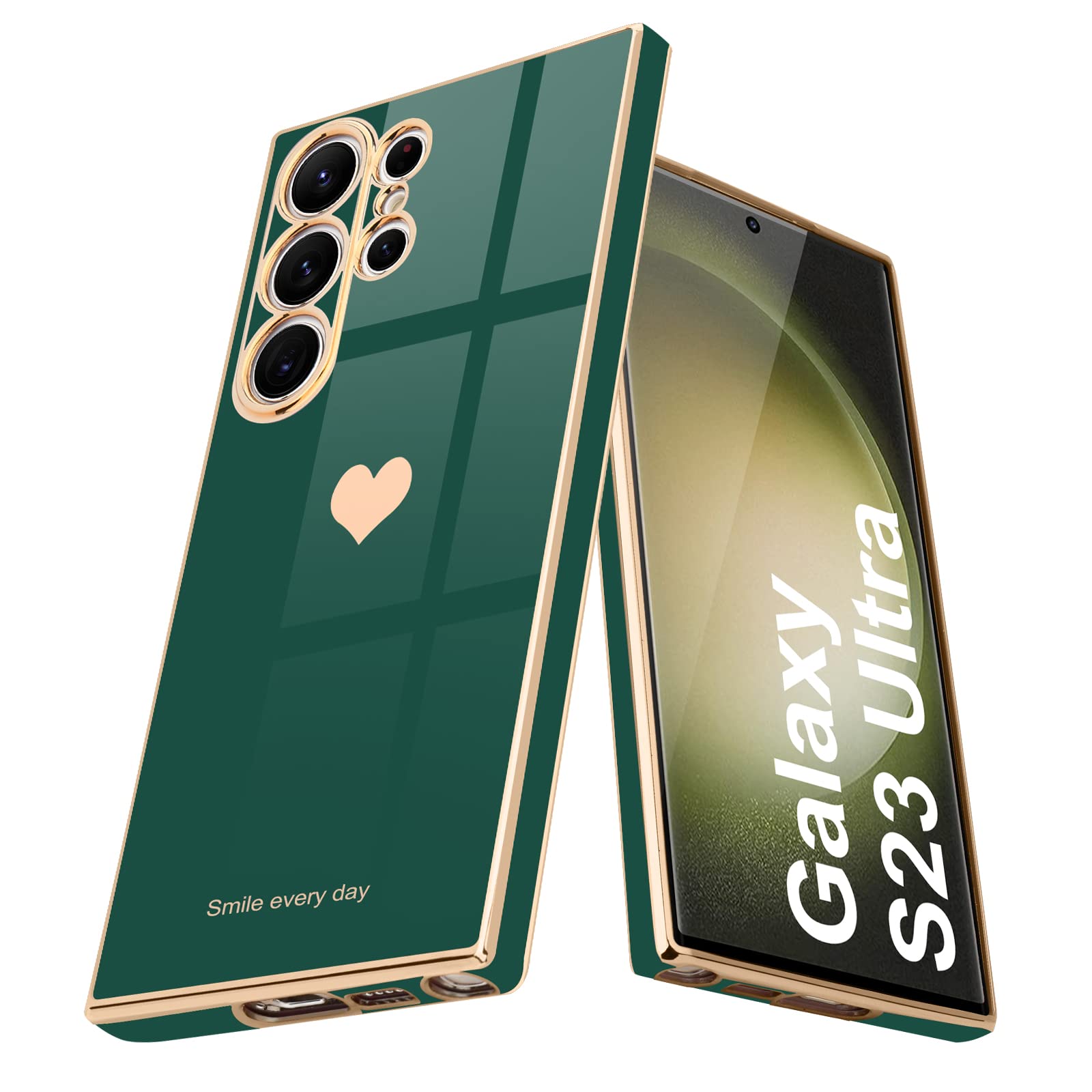 Teageo for Samsung Galaxy S23 Ultra Case For Women Girl Cute Love-Heart Luxury Soft Back Cover Raised Full Camera Protection Bumper Silicone