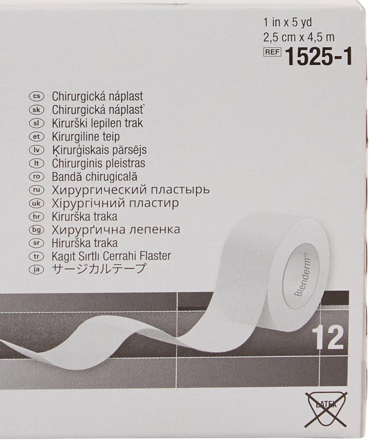 3M Blenderm Transparent, Hypoallergenic, Waterproof Plastic Medical Tape, 1" x 5 Yards, 12 Rolls, 1 Pack