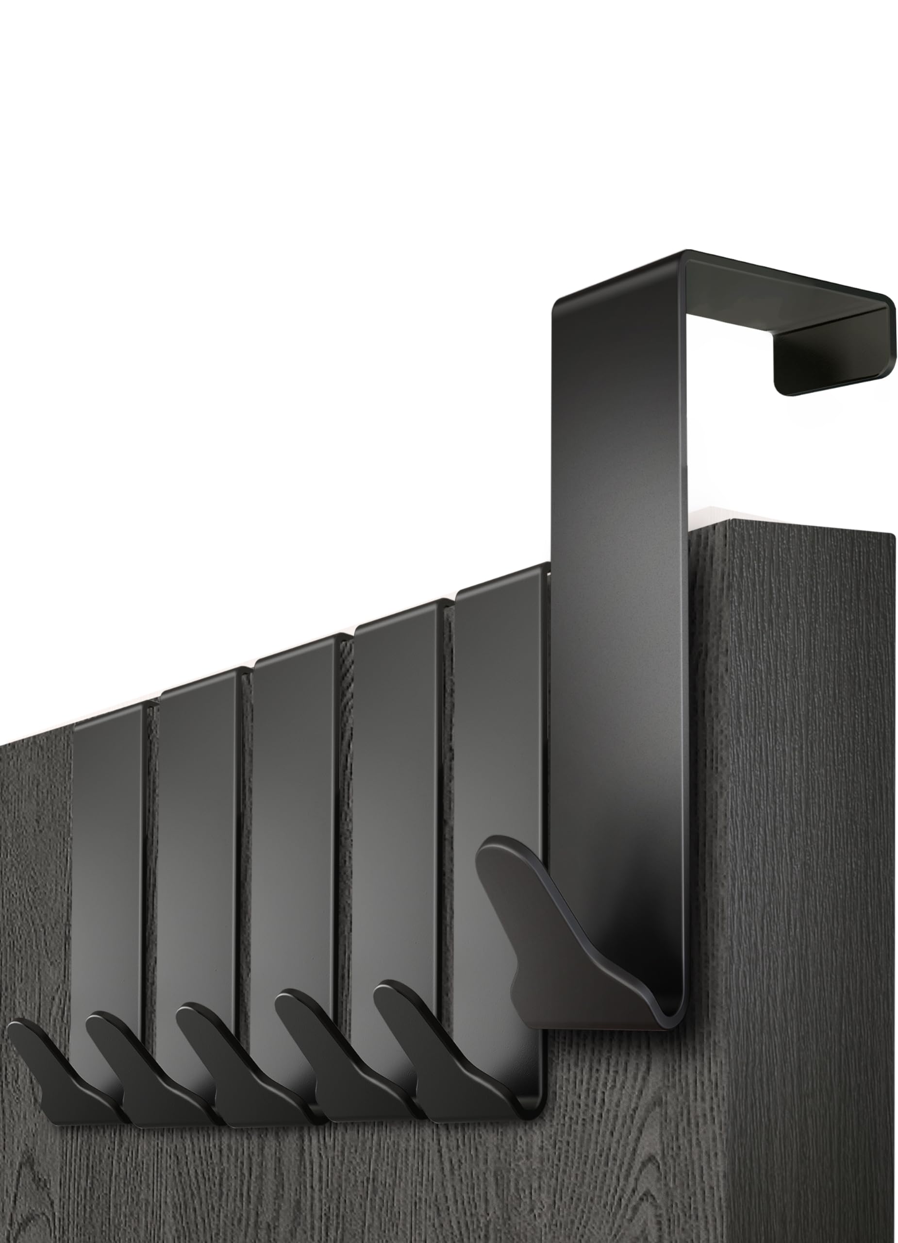 Menz Over Door Hook 6 Pack Black, Stable Overdoor Hanger. Rust-Free Door Hangers for Clothes, 4.6cm Fit. 15kg Coat Hanger, Stainless Steel with EVA Pads, Prevents Scratches