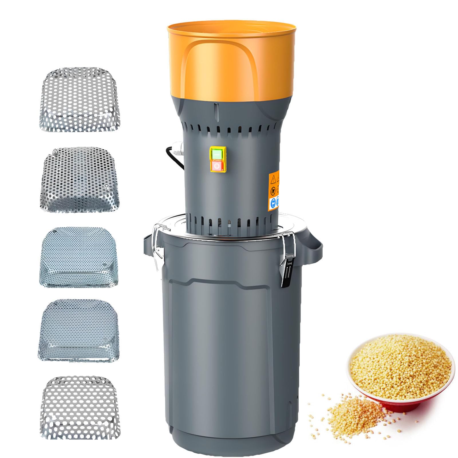 Molinillo eléctrico de alimentación, molinillo de 6.6 galones con tolva desmontable y 5 tamices para cereales secos sin polvo, trigo, maíz, granos, especias