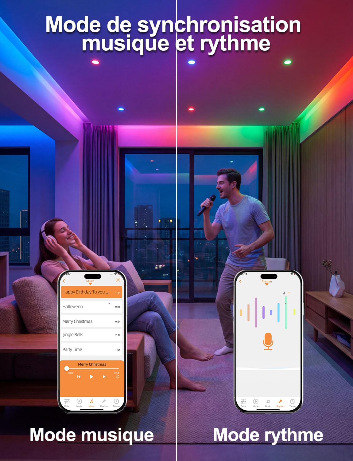 iLC Spots LED Encastrable 8W 60W Découpe Ф68-85mm IP44 Rond CCT RGB APP Lot de 8