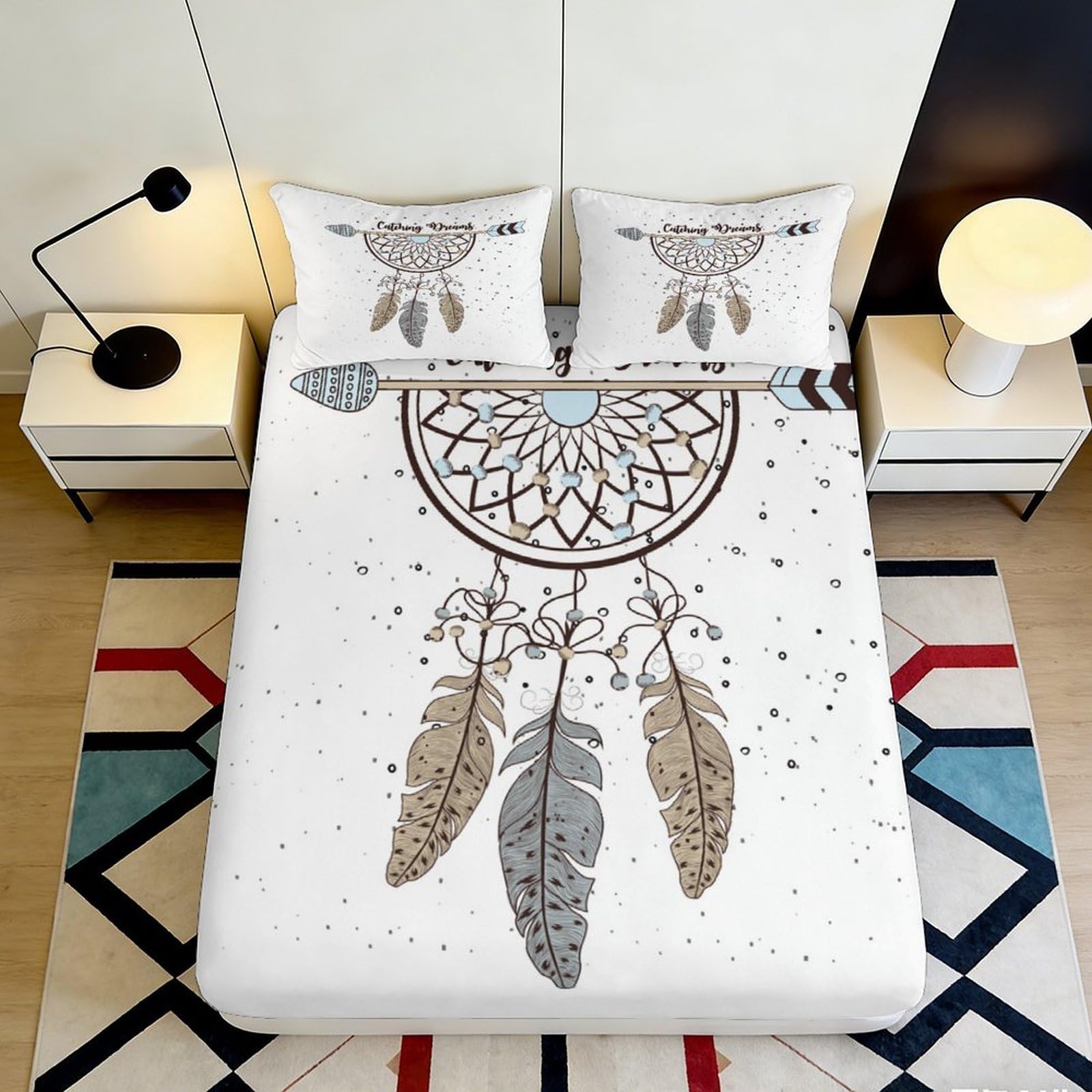 3D Printed Dreamcatcher Fitted Sheet Microfiber Deep Pocket Bedroom Bedding Dreamcatcher Mattress Fitted Cover Elastic Washable 90x200x25cm