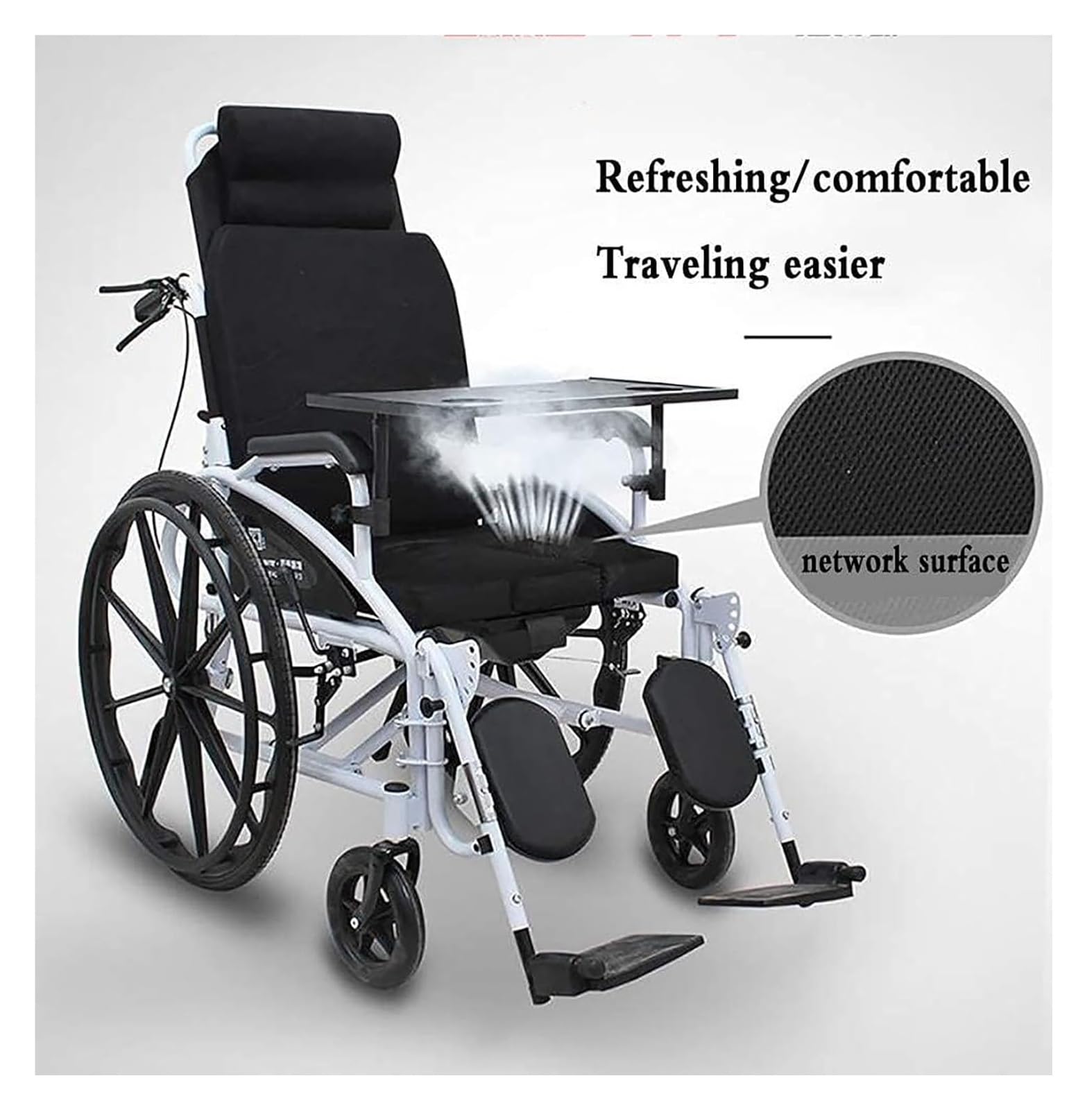 Silla de Ruedas de Viaje，Andadera Adulto， Silla de Ruedas Ligera y Plegable de Transporte con reposacabezas y Respaldo reclinable