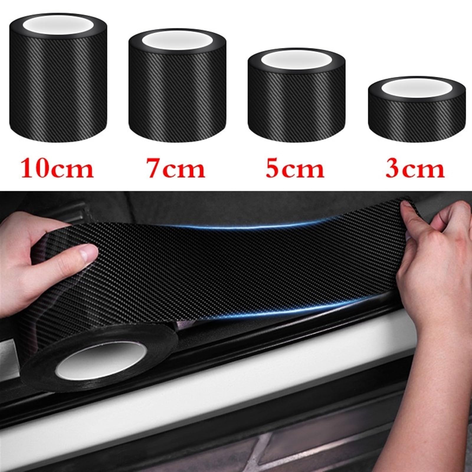 Tira Protectora de Parachoques Adhesivo de Fibra Carbono para Coche, para umbral Puerta, Espejo Lateral, Cinta antiarañazos, película Protectora Impermeable, 10/5 m(Width 7cm,Length 1m)