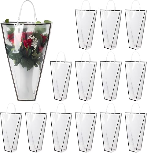 14 Reusable Floral Vase Bag for Bouquets - Portable Flower Bouquet Bags with Ventilation Holes and Ergonomic Handles, Gift-Ready, Tuxedo Black
