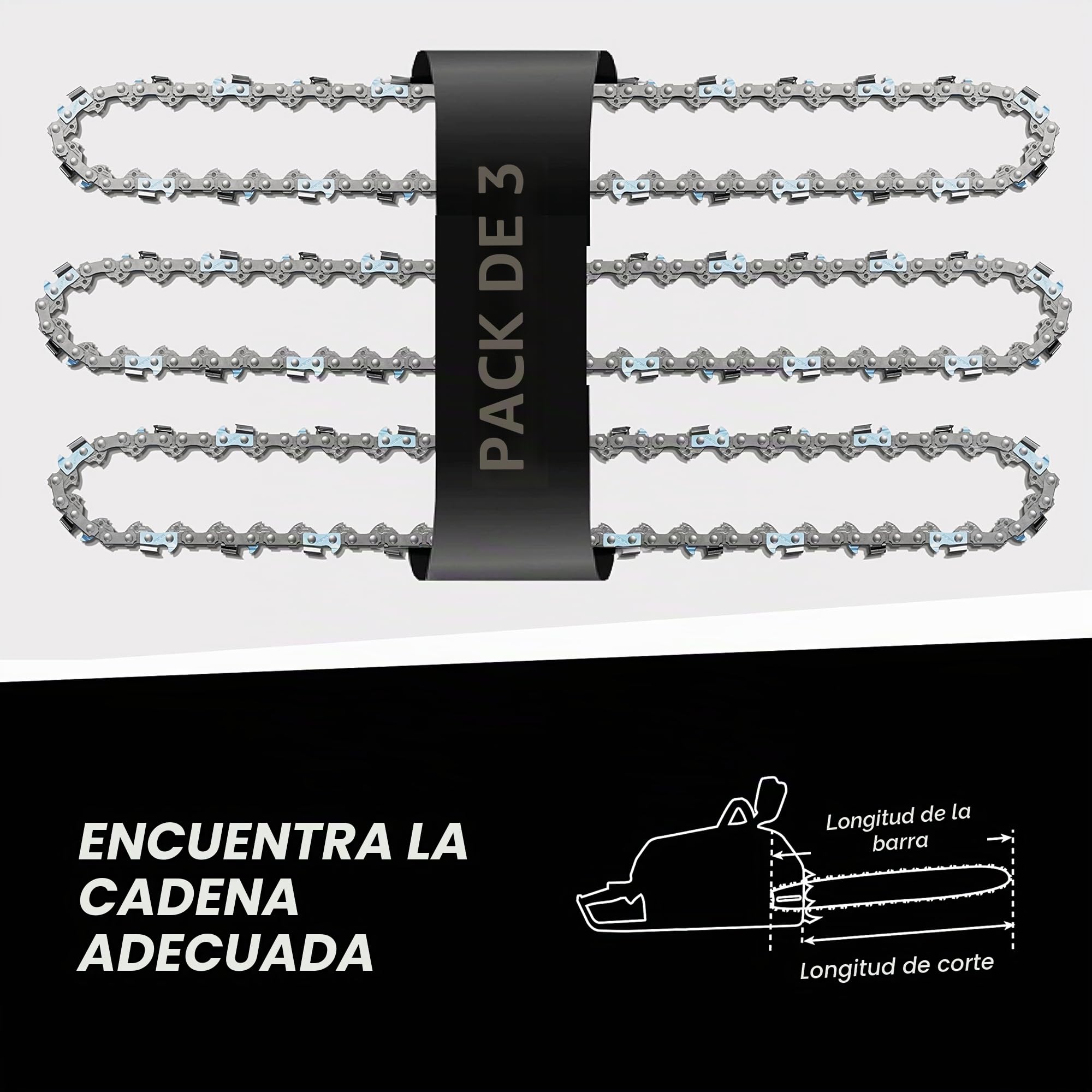 3 cadenas de sierra tallox de 1/4 pulgadas, 1,1 mm, 64 TG, 30 cm, versión 2025, compatible con motosierras Stihl MSA 60, 70, 120, 140, 160, 200, MS 151