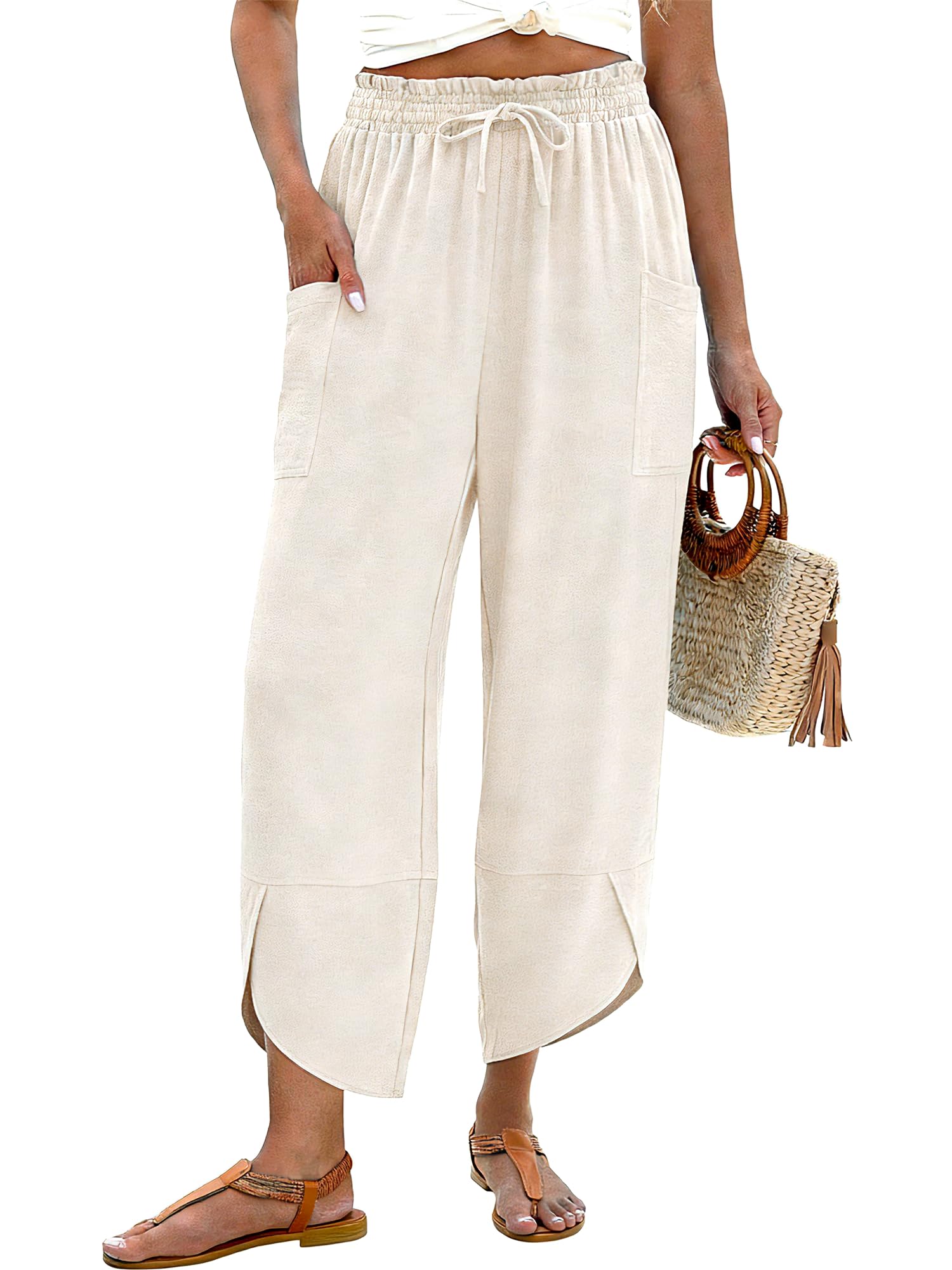 LOMON Women Linen Palazzo Pants