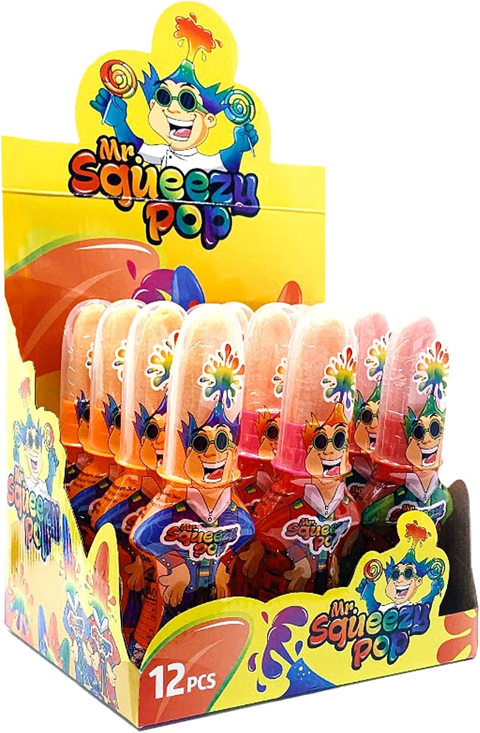 12 Pcs Mr. Squeezy Pop Sour Squeeze N Lick -Kosher-Non Artificial Colors/Flavors